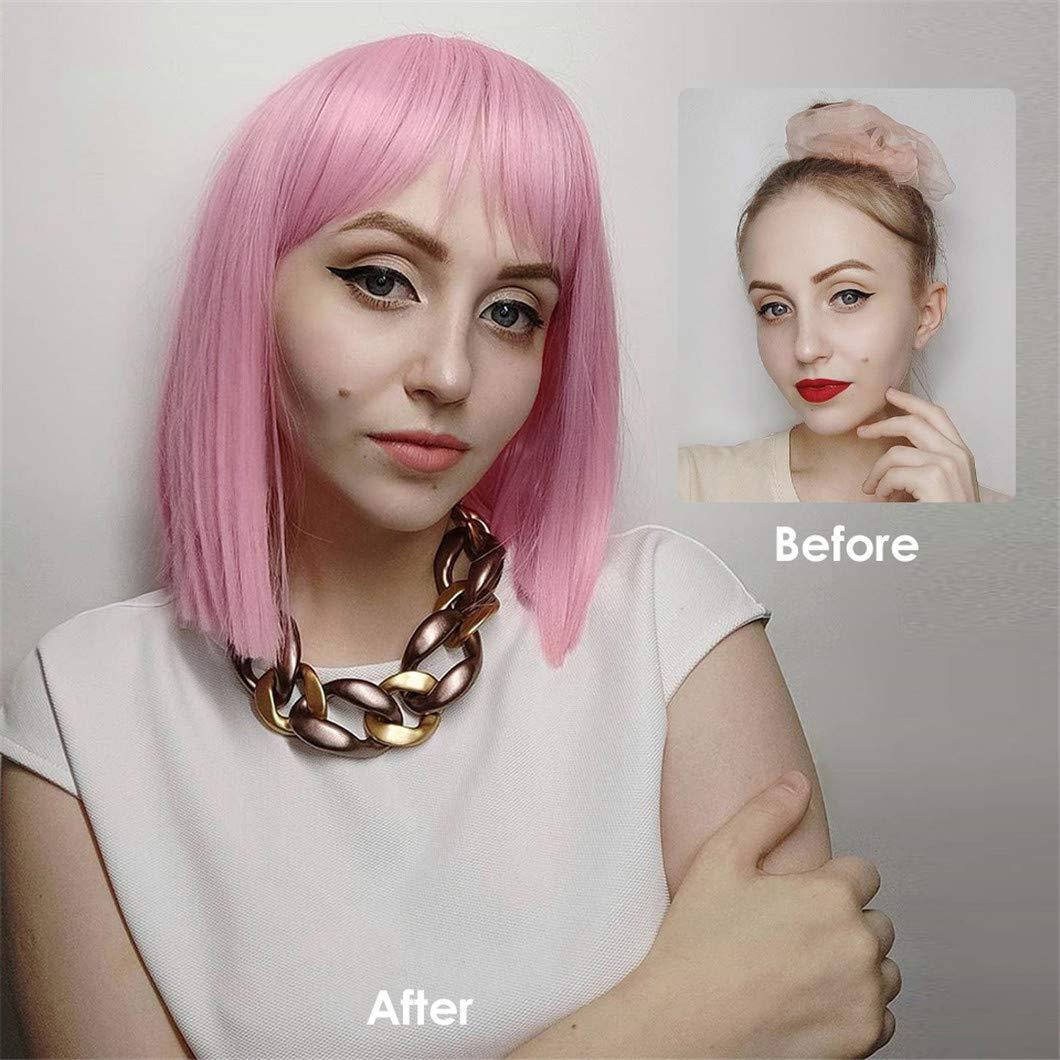 SSJFZM Short Bob Wig With Bangs For Women Synthetic Bob Wigs Black Pink Purple Wig For Party Daily Use Shoulder Length BoTeng 12inches