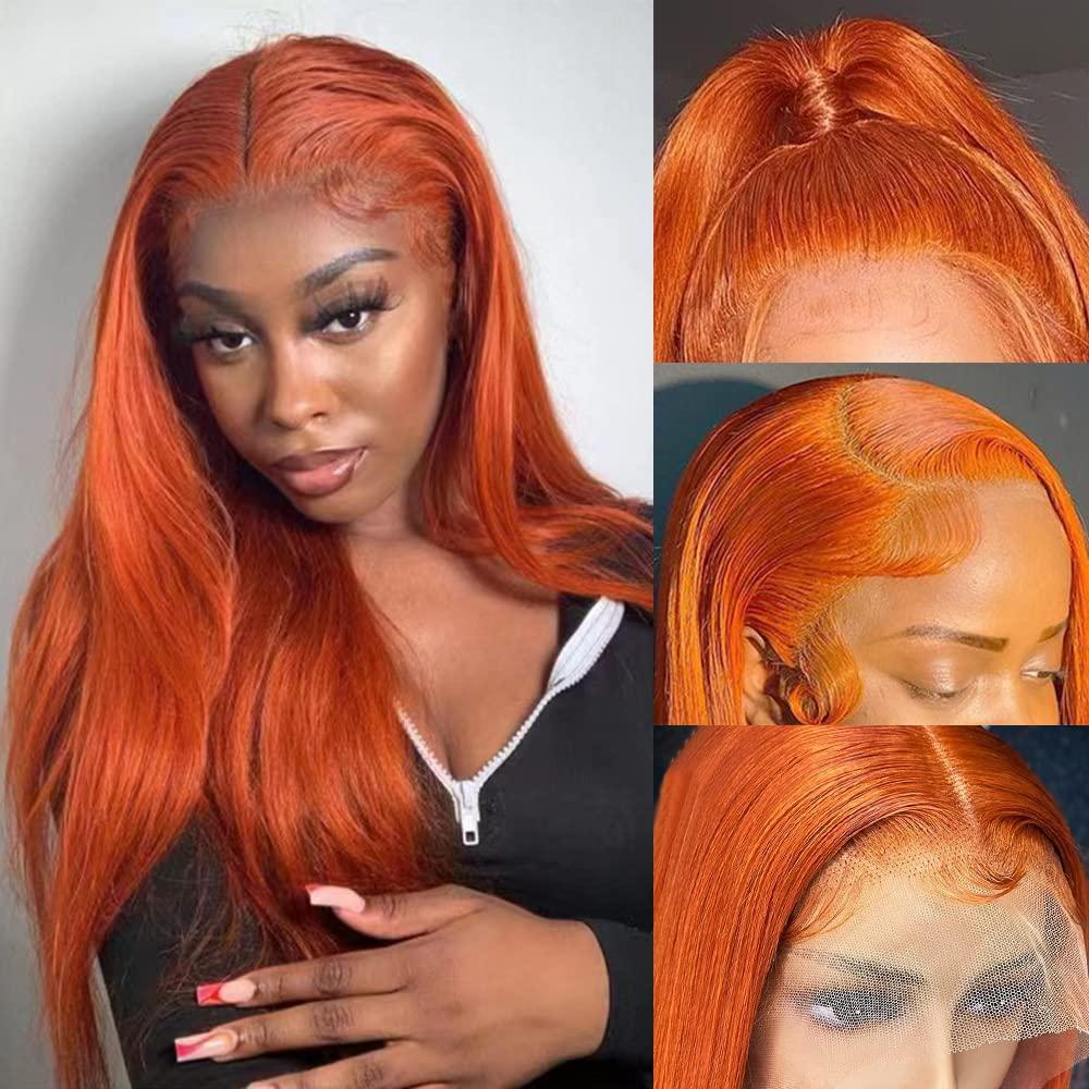 Ginger Lace Front Wigs Human Hair Pre Plucked Ginger Wig Straight 13x4 HD Lace Frontal Wigs Human Hair with Baby Hair 180 Density Ginger Human Hair Wig 20 Inch
