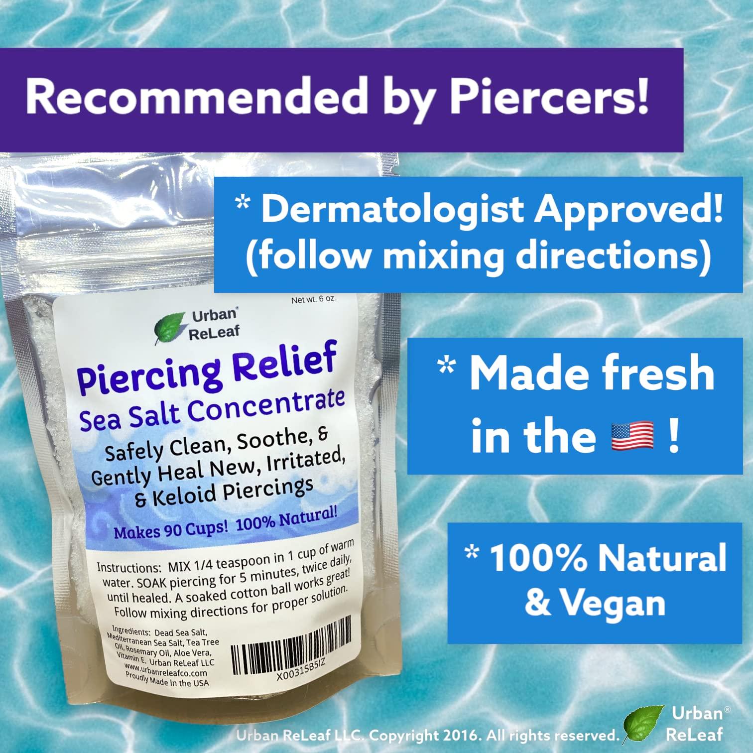 Urban ReLeaf Urban ReLeaf Piercing Relief Sea Salt Concentrate AFTERCARE 6 oz. Bag! Makes 90 Cups! Safely Clean, Soothe, Gently Heal Irritated & Keloid Bump Piercings. Dead Sea Salt, Tea Tree, Rosemary
