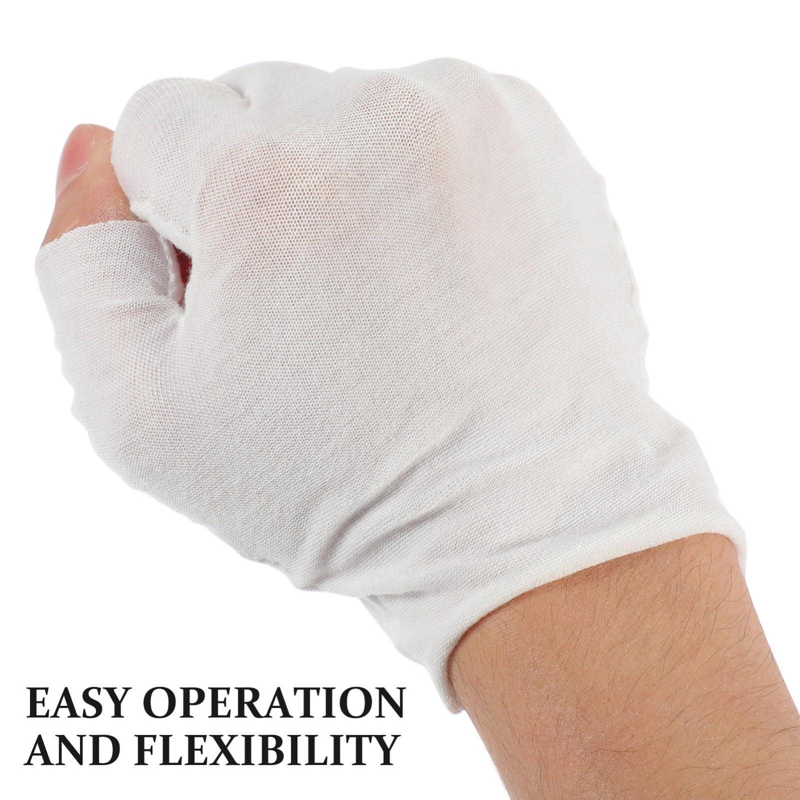 FOMIYES FOMIYES Moisturizing Overnight Gloves, 12 Pairs Work Cotton Gloves Cosmetic Hand Spa Gloves Jewelry Inspection Gloves Coin Gloves for Dry Hands White