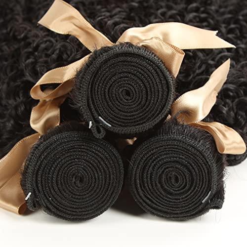 QUEEN VIRGIN REMY Curly Wave Bundles Human Hair Bundles 100% Unprocessed Brazilian Virgin Remy Hair 1 Bundles 20 inch Deep Curly Bundles Hair Extensions Natural Color