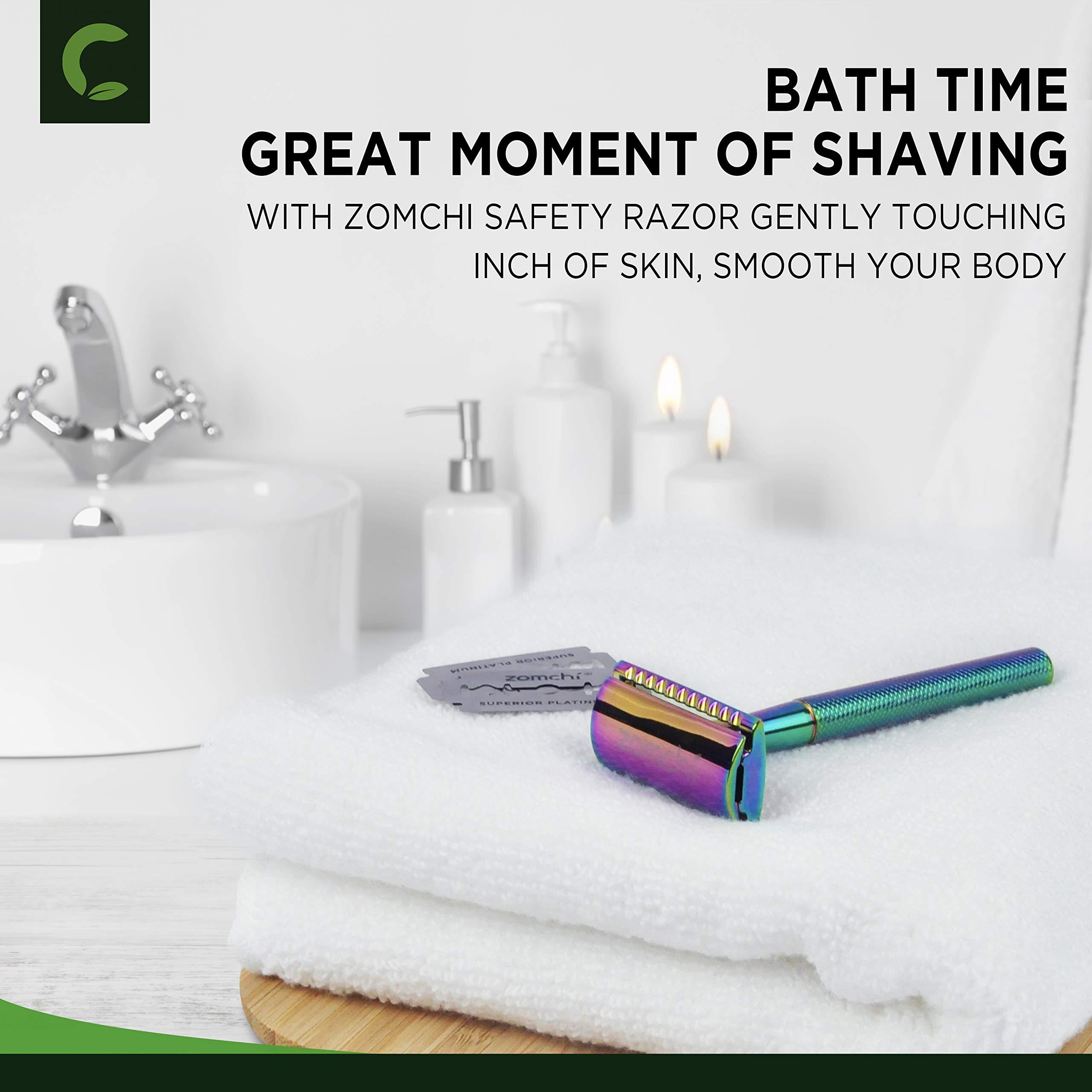 ZOMCHI Safety Razor for Women,Safety Razor with 5 Blades,Women Razor with a Delicate Box,Free of Plastic (Stand Style Rainbow Razor)