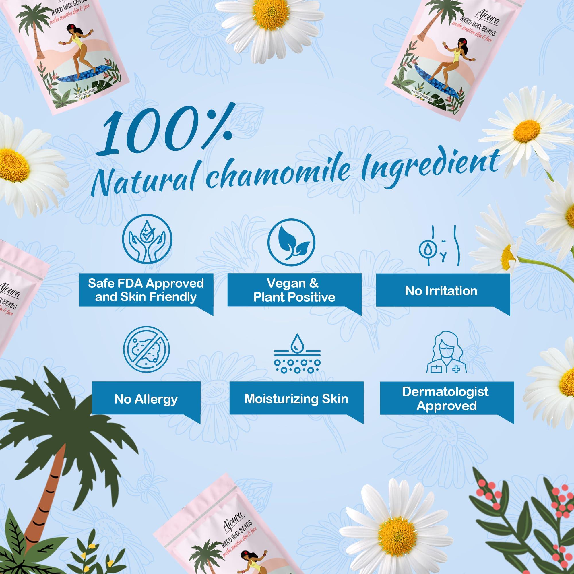 Ajoura Ajoura 2 lb Rose Hard Wax Beads + 1 lb Chamomil Hard Wax Beads for Hair Removal, All-purpose Wax Beans for Sensitive Skin, Large Area Coarse Hair Removal, Refill Bag for Brazilian Bikini, Face