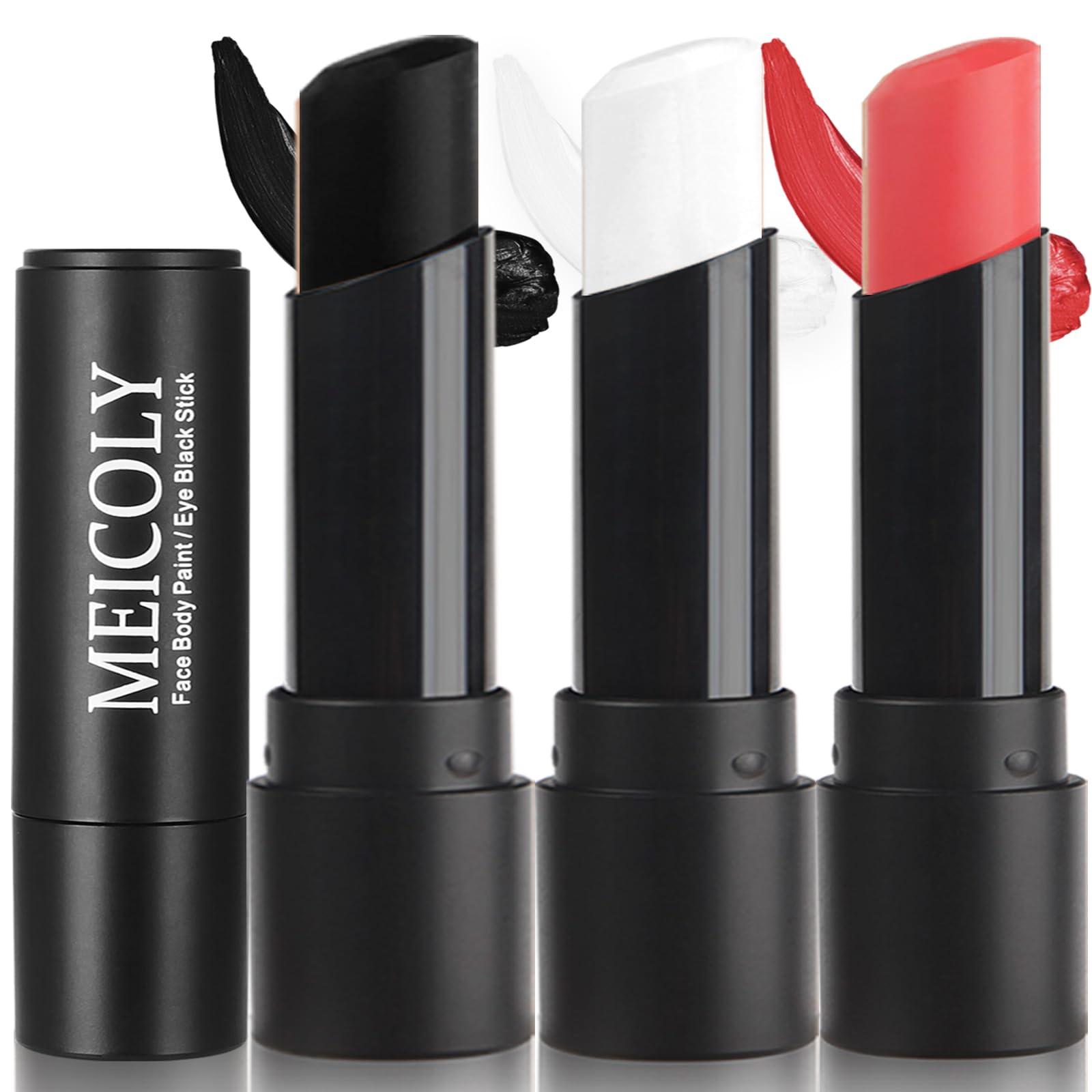 MEICOLY MEICOLY Clown White Joker Devil Makeup Kit,Cream Black White Red Face Body Paint Stick,Halloween Face Paint for Vampire Skeleton Clown Spiderman,Eye Black Stick for Baseball/Football/Softball