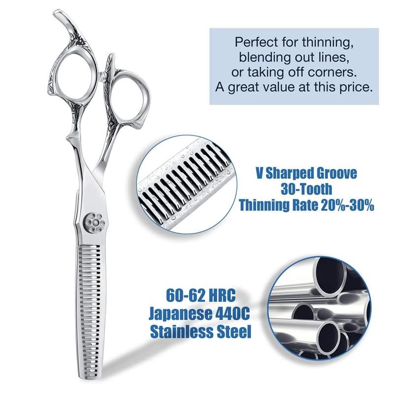 WGGTX Professional Hair Cutting Shears, 6 Inch Professional Salon Haircut Japanese Stainless Steel 440C Barber Hair Trimmer Cutting Thinning Scissors set (Color : Set)