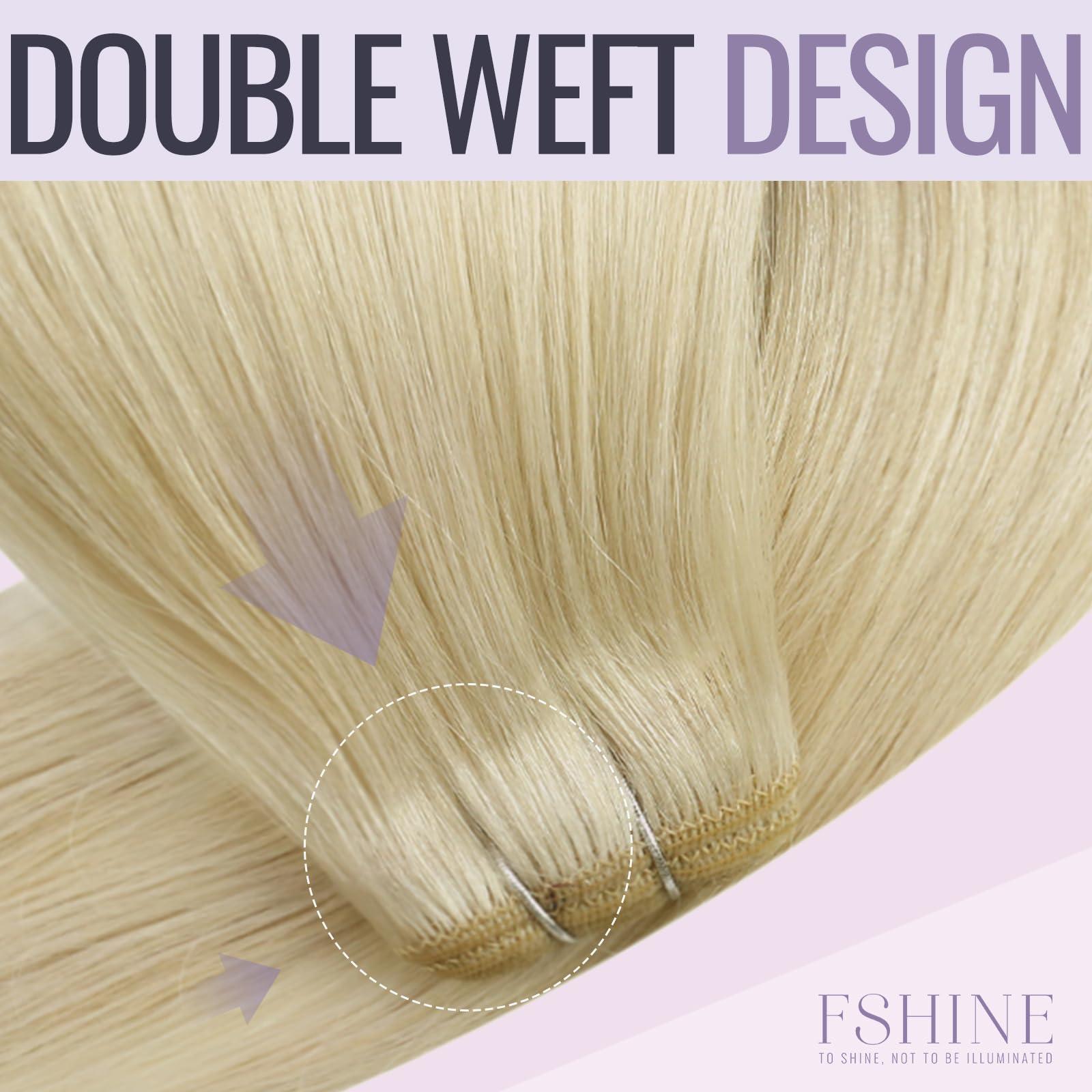 Fshine Fshine Platinum Blonde Weft Hair Extensions Sew in Human Hair 20 Inch 100 Gram Blonde Sew in Hair Extension Double Weft Straight Real Human Hair Bundle for Women