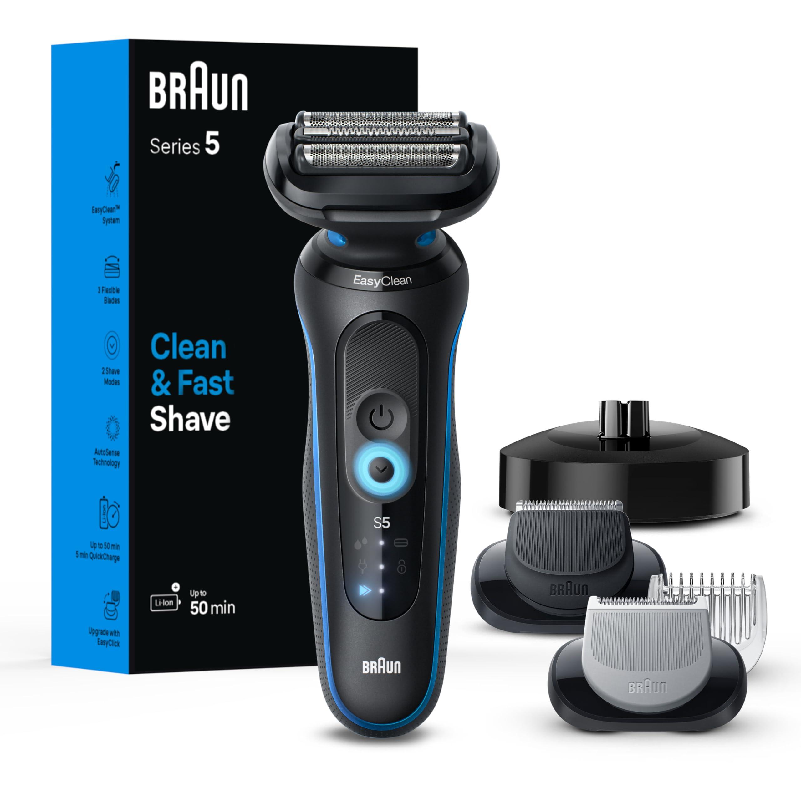 Braun Braun Electric Shaver for Men, Series 5 5150cs, Wet & Dry Shave, Turbo Shaving Mode, Foil Shaver, with Beard Trimmer, Body Groomer and Charging Stand, Blue