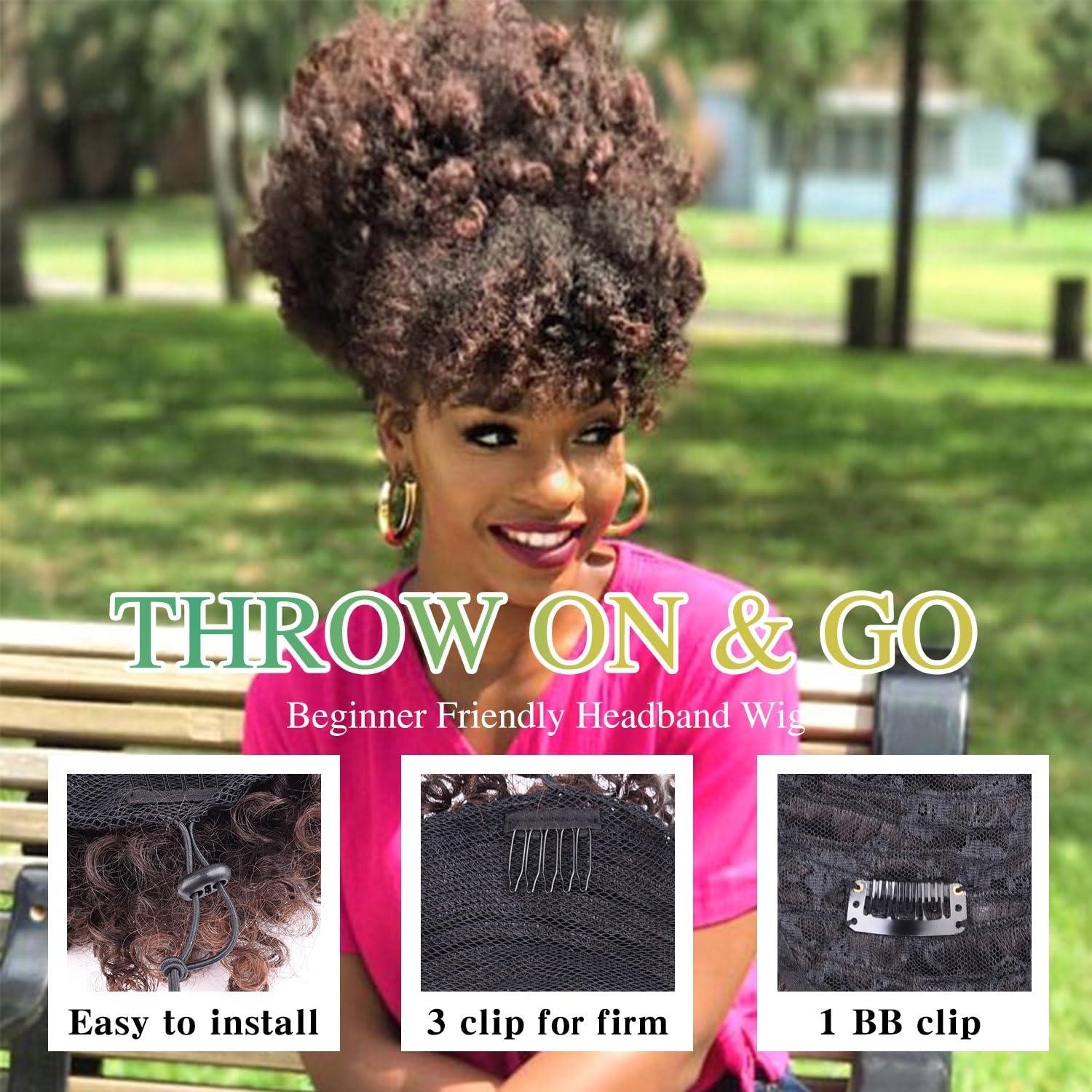 TOZIKA TOZIKA Afro Puff Jerry Curls Afro Puff Non Drawstring Ponytail with bangs Synthetic Fauxhawks Short Afro Puff Kinky Curly