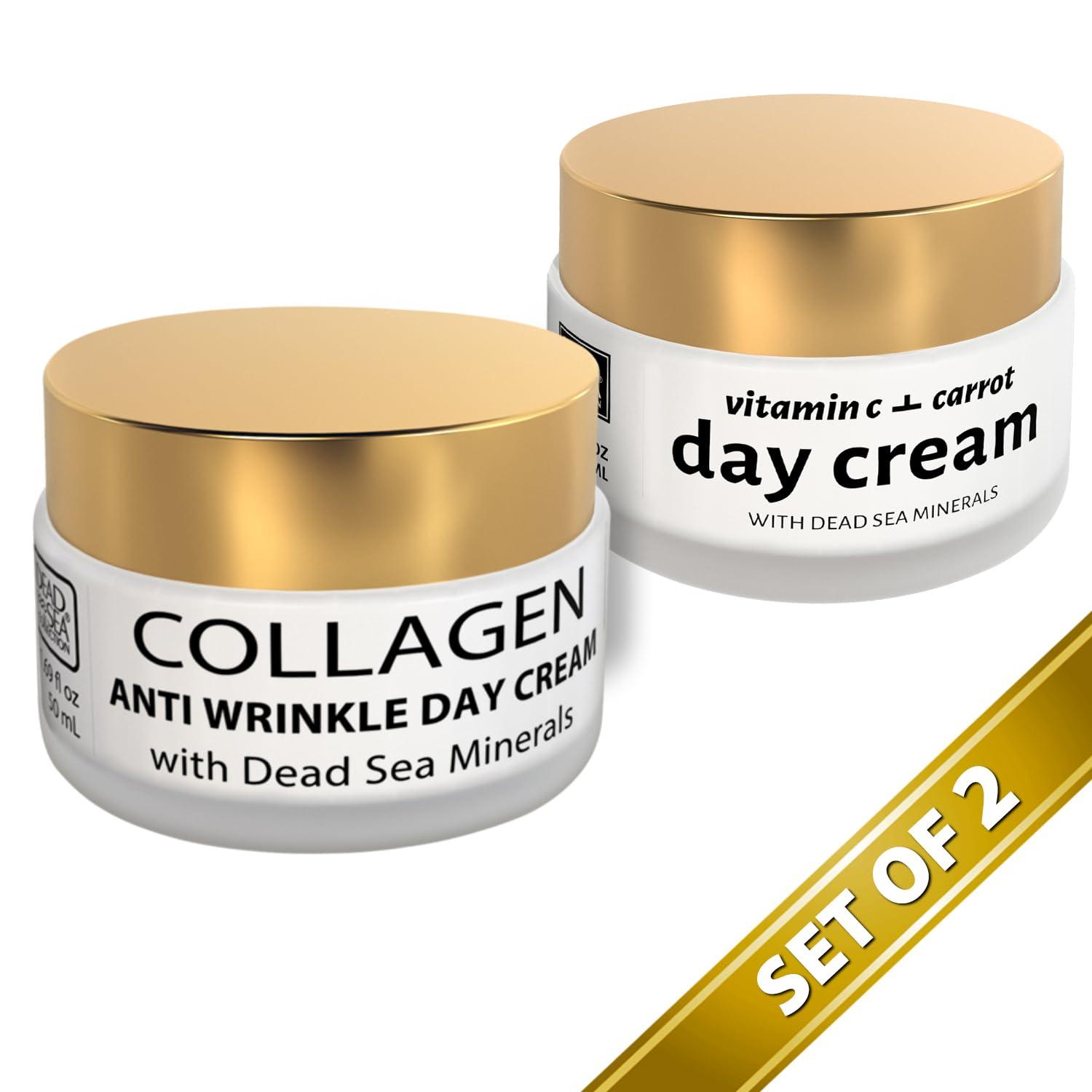 Dead Sea Collection Dead Sea Collection Anti-Wrinkle Day Cream for Face with Collagen and Sea Minerals (1.69 fl.oz) Day Cream for Face with Vitamin C & Carrot (1.69 fl.oz) - Bundle
