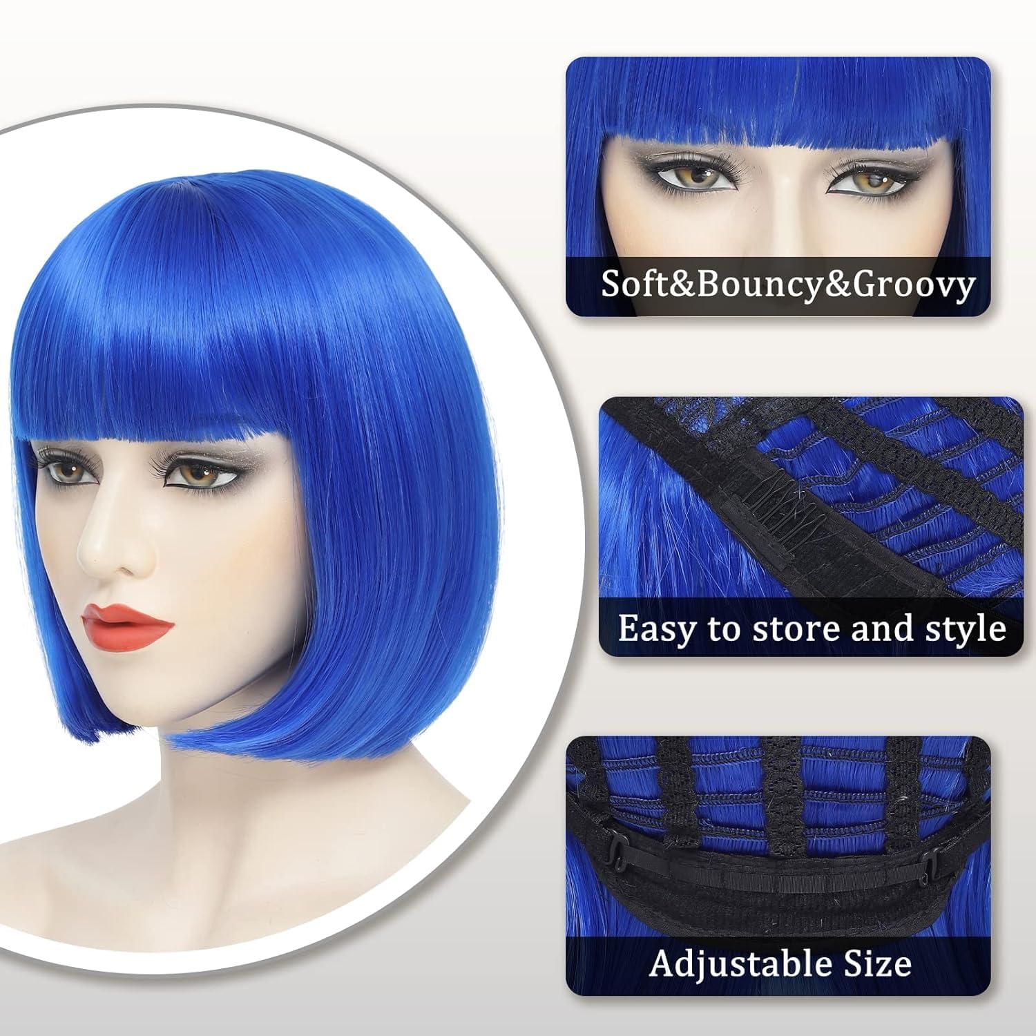 DOPI DOPI Economy Blue Bob Halloween Costume Wig, for Adult