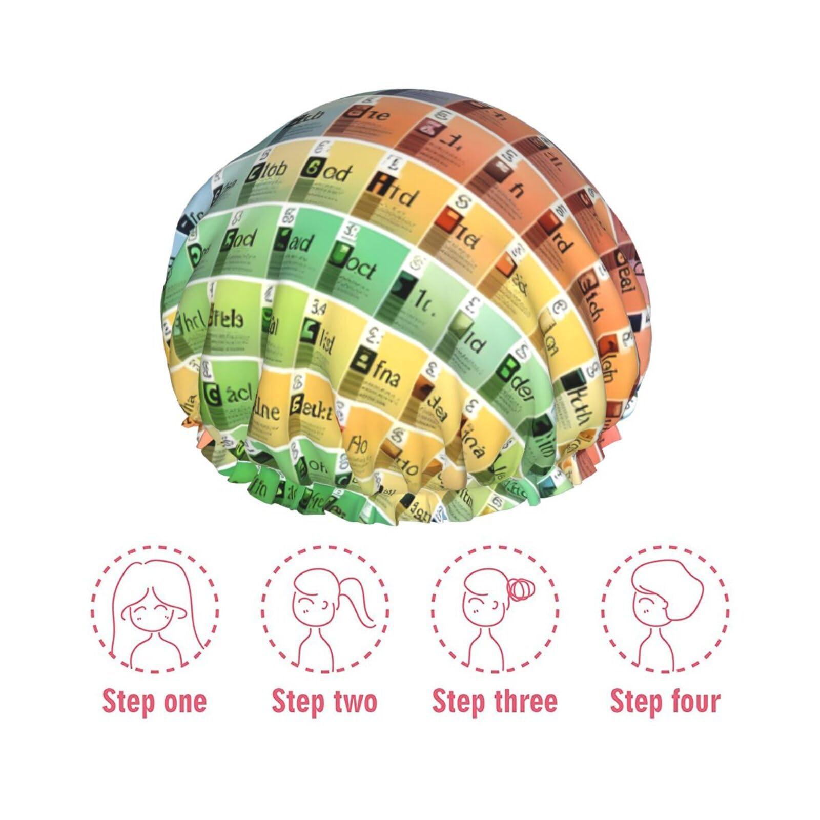 BKDODKS BKDODKS Periodic Table Of Elements Print Shower Cap For Women Lightweight Reusable Softdouble Waterproof Layers Leakproof., Black