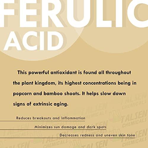 Talsen Chemicals Ferulic Acid Powder Pure 99% Pure Cosmetic Grade Powder Pure Natural Antioxidant, Anti-Aging, DIY Skincare (2 Oz / 56 Grams)
