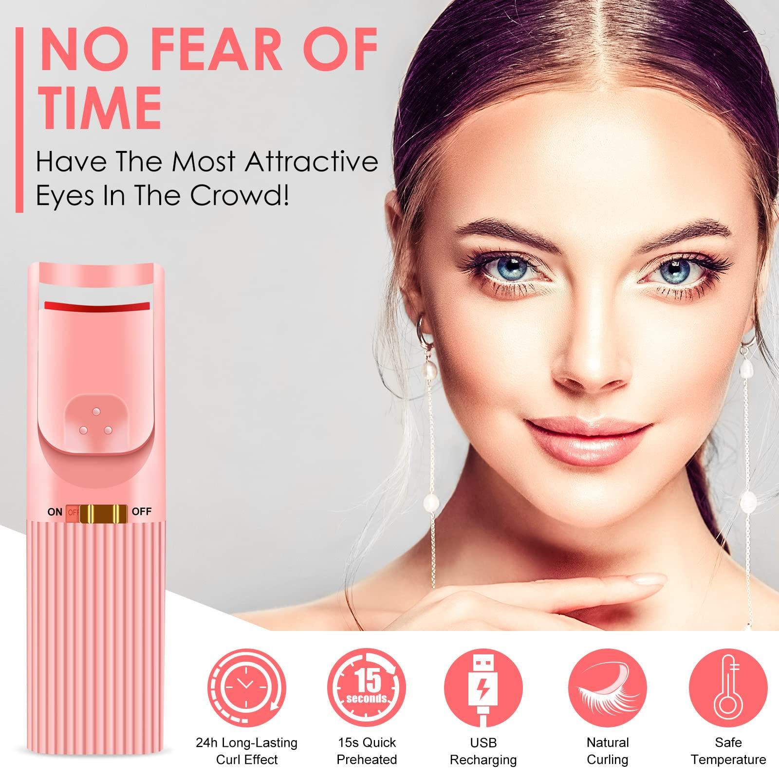 MGDYSS Heated Eyelash Curlers, Electric Eyelash Curlers, Rechargeable Lash Curler with Flexible Silicone Pad, Long-Lasting, Natural Curling Eye Lashes, Pink