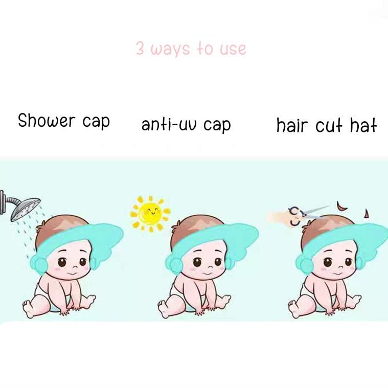 Ibluelover Baby Shower Cap Shampoo Shield Kids Bath Visor Protect Eyes Ears Face Adjustable Bath Shower Protector Hair Wash Shield Earmuff Waterproof Bath Cap for Kids