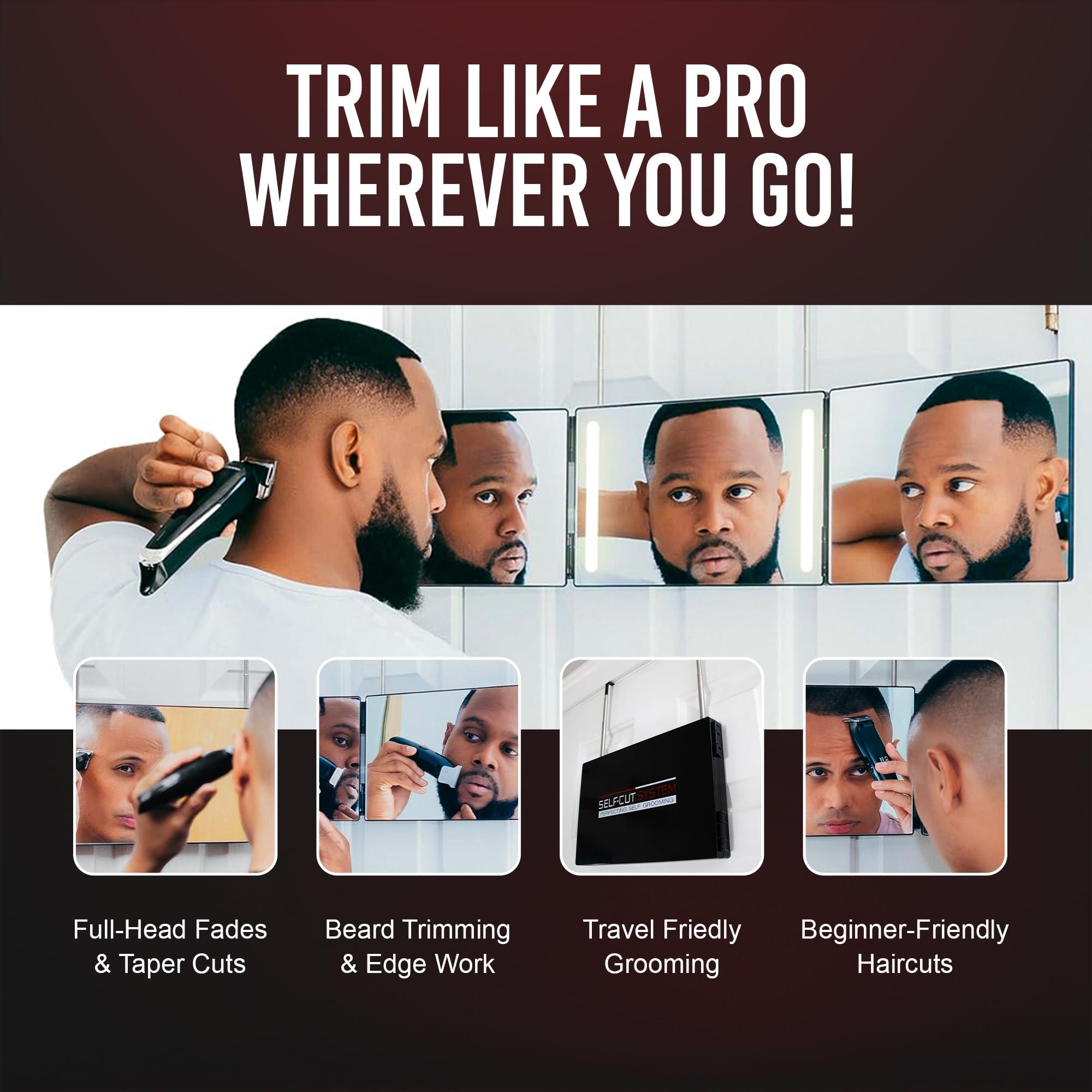 Self-Cut System Self-Cut System - 3 Way Mirror with Lights - Three Way Mirror for Self Hair Cutting - Over The Door Mirror - Trifold Mirror - 360 Mirror - Barber Mirror - Self Haircut Mirror (Travel 3.0 LED)