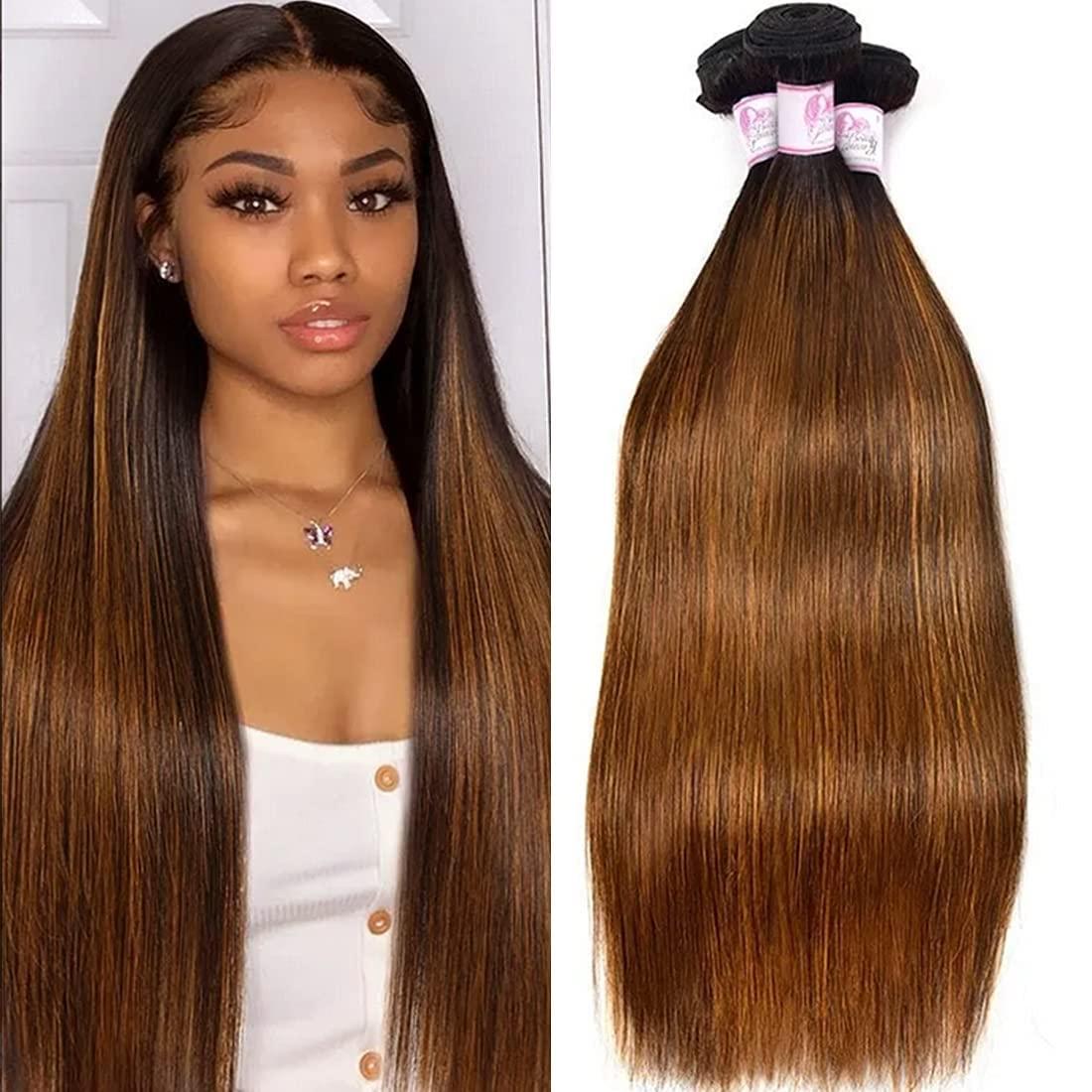 Beauty Forever Beauty Forever Malaysian Straight Hair 3bundles #FB30 Balayage Ombre Human Hair Weave, 10 12 14Inch Straight Bundles 3PCS Deals Virgin Hair Extensions
