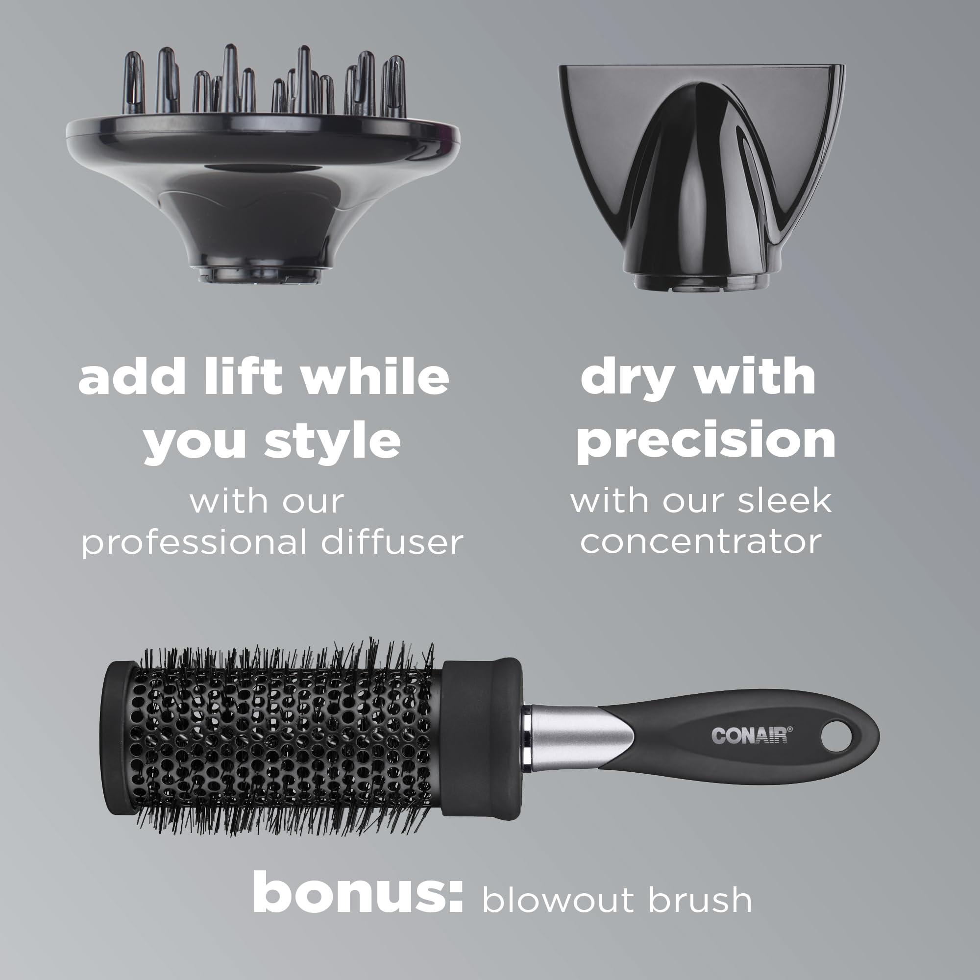 Conair INFINITIPRO by CONAIR Hair Dryer with Diffuser | Salon Performance AC Motor Blow Dryer | Includes Diffuser, Concentrator and Bonus Blow-Out Brush | Grey - Amazon Exclusive | Packaging May Vary