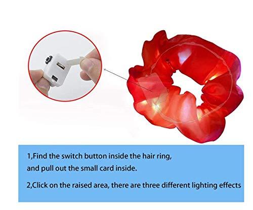 M Joy Decor 9 Pcs LED Hair Scrunchies, Light Up Soft Satin Fabric Hair Tie Grow in the Dark Christmas Party Birthday Ponytail Holder