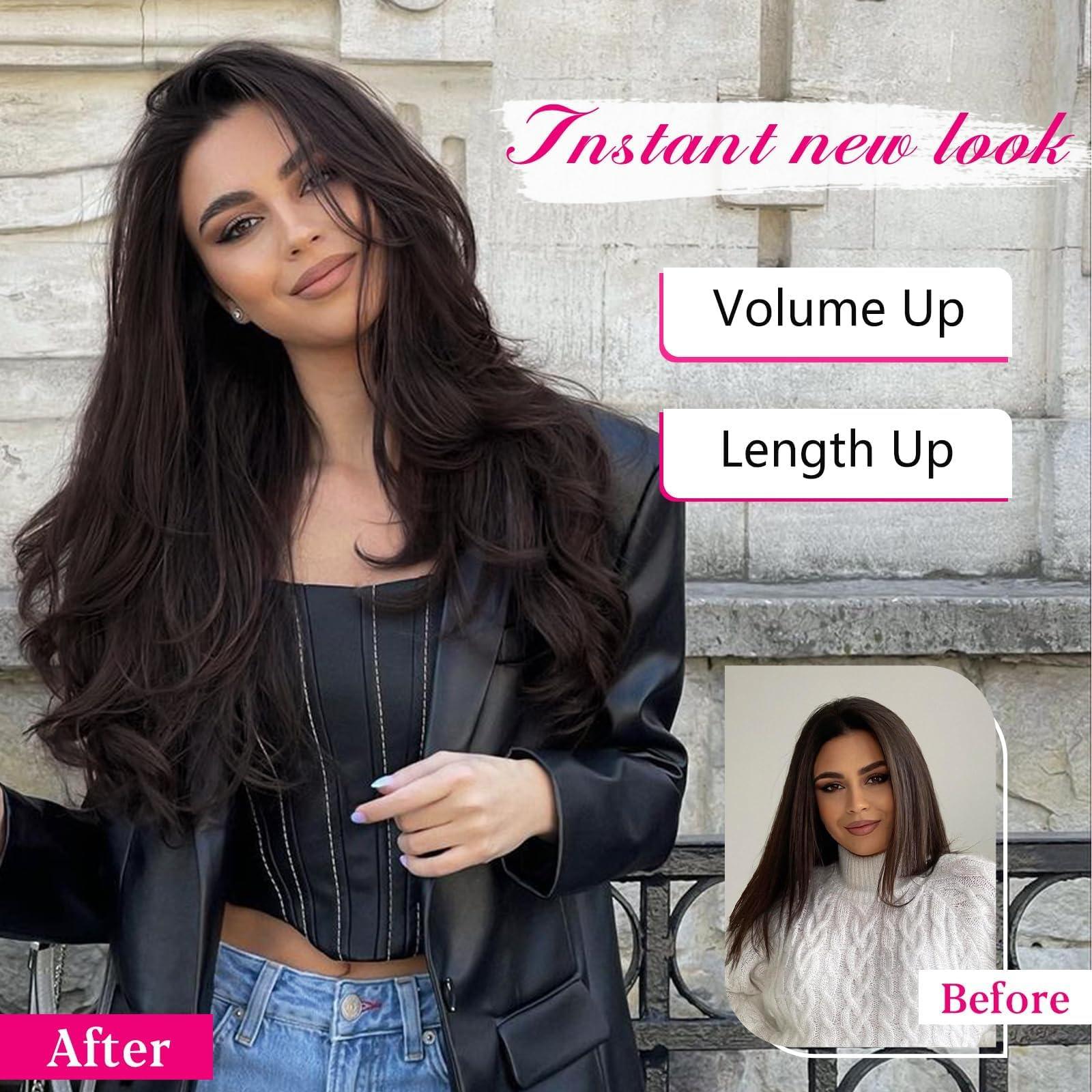 SUZYACCKR SUZYACCKR Clip in Hair Extensions For WomenDrak Brown Long Stright Layered Hair Extensions 18 inch 5PCS Hair Extension Thick Set Natural Soft Hair