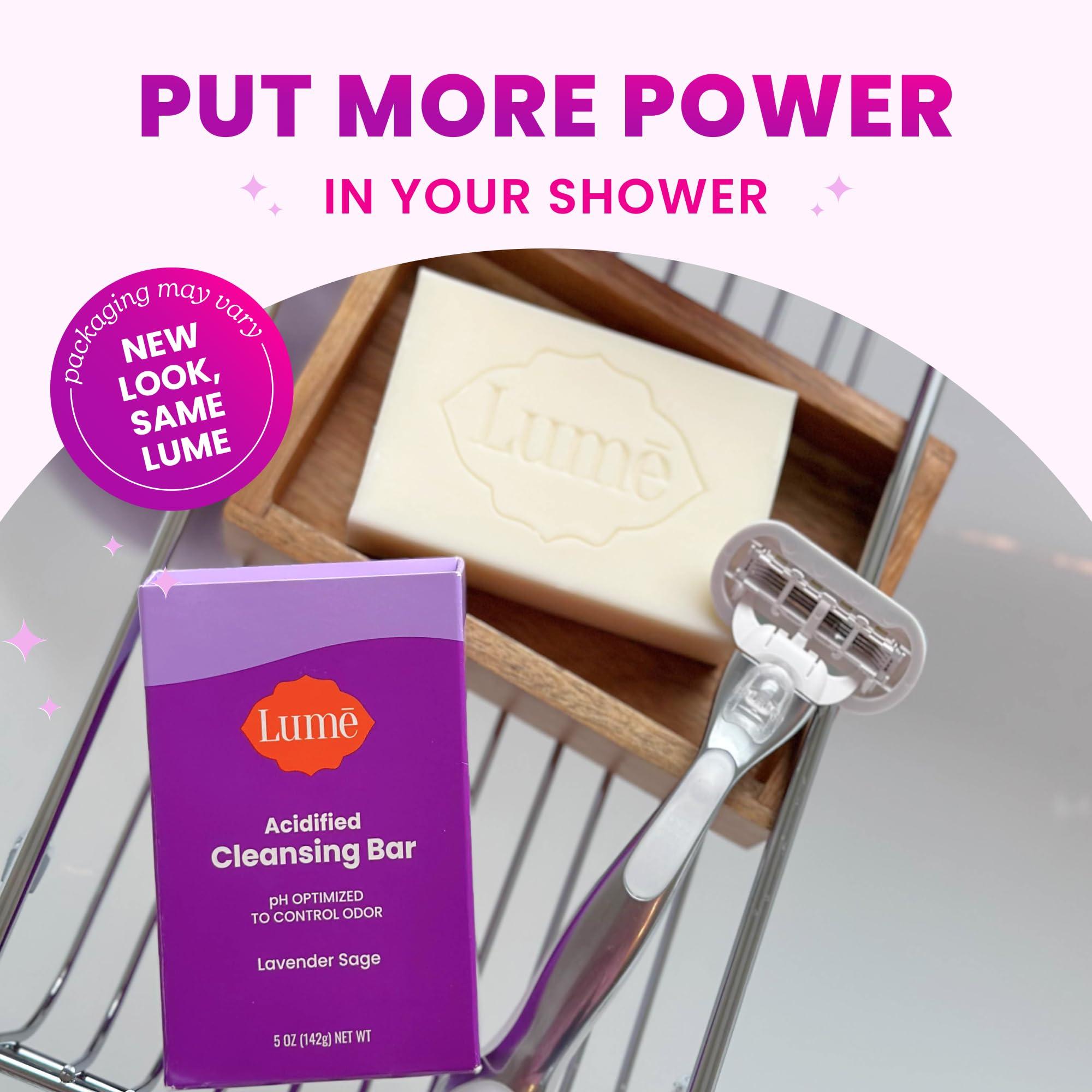 Lume Lume Acidified Body Cleansing Bar - 24 Hour Odor Control - Removes Odor Better than Soap - Moisturizing Formula - Formulated Without SLS and Parabens - OB/GYN Developed - 8.5 ounce (Lavender Sage)