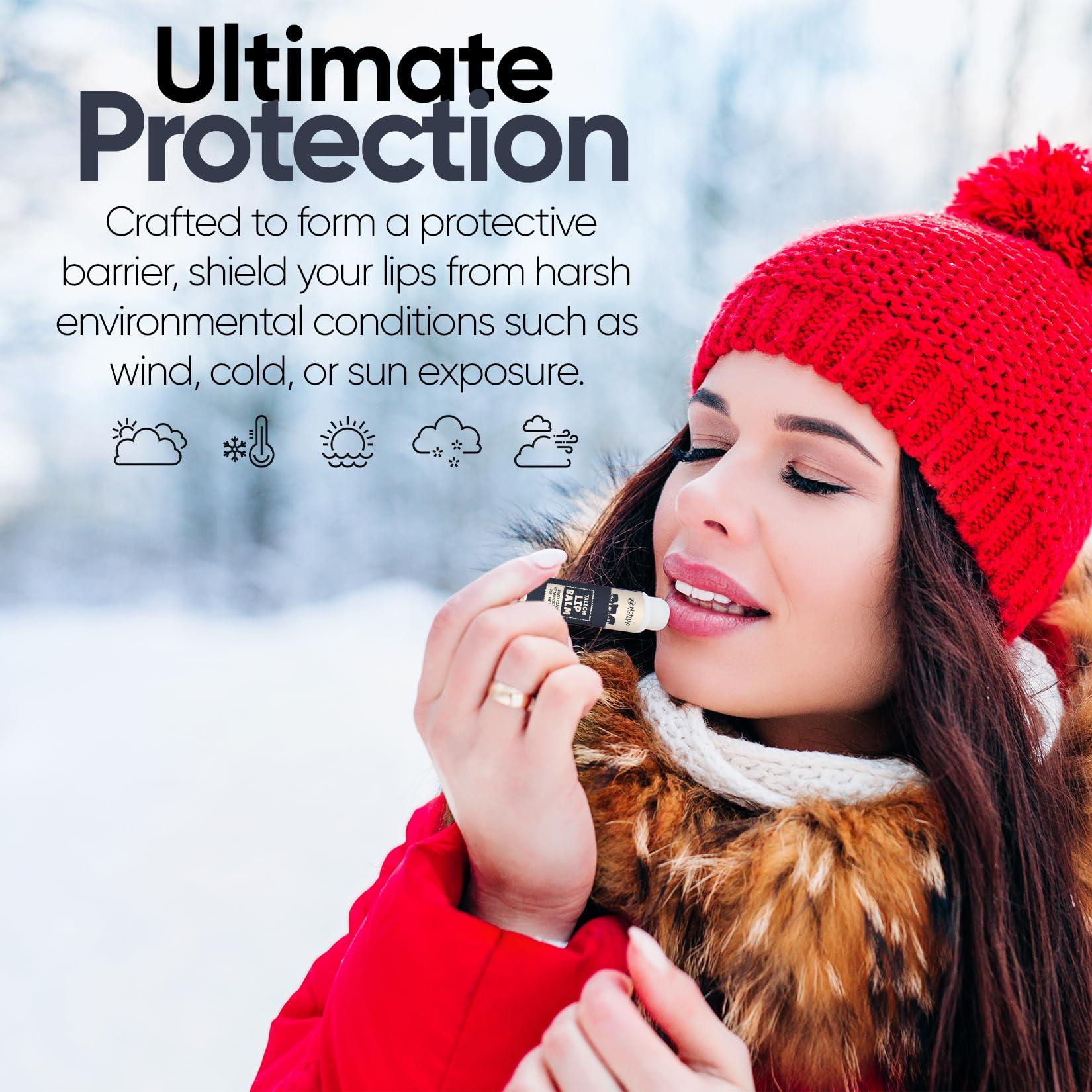 Natrulo Beef Tallow Lip Balm Natural Tallow Beeswax Chapstick Hydrating Moisturizer Grass Fed Bison Tallow Balm Lip Care Soothes Chapped, Dry Lips, Sensitive Skin Long Lasting & Vitamin Rich USA-Made