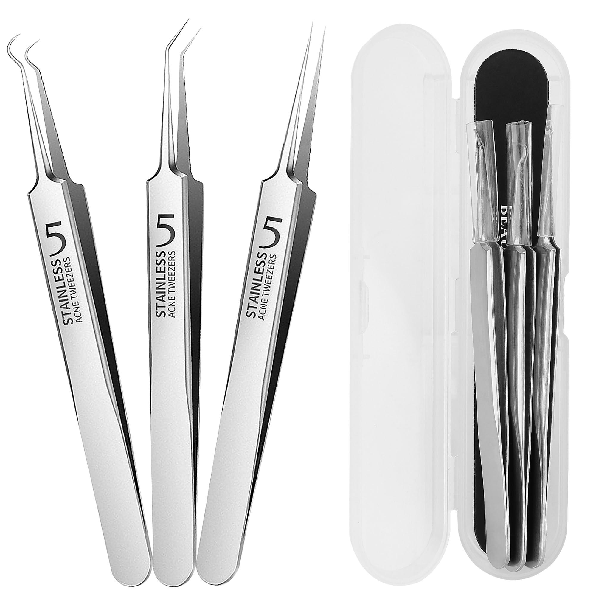 WSYUB WSYUB Professional Blackhead Tweezers,High Hard Stainless Steel Blackhead Remover Tweezers, Precision Pimple Popper Tool Kit, Blackhead Extractor