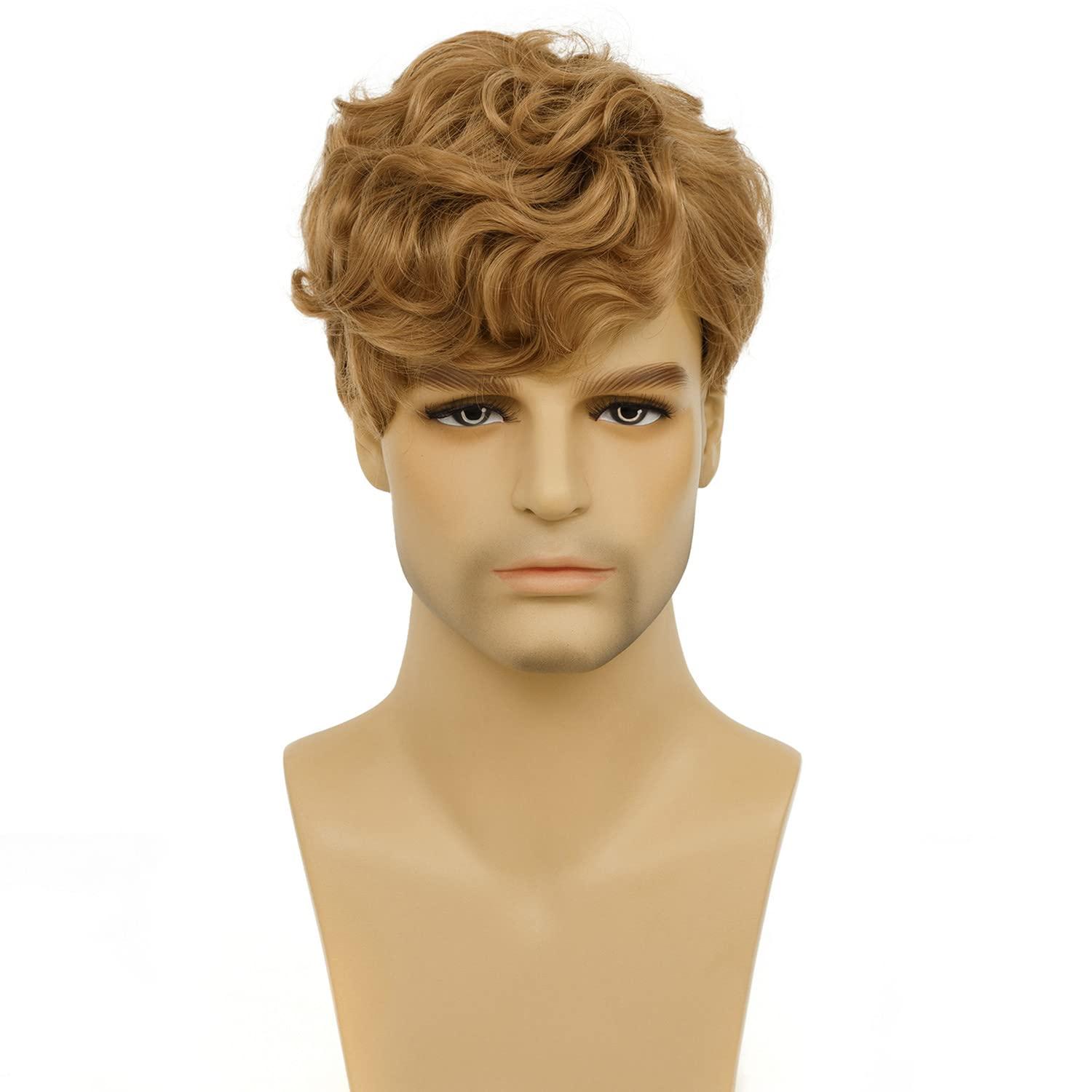 Tseses Tseses Curly Blonde Short Wigs for Men Fluffy Natural Layered Synthetic Blonde Wig Halloween Cosplay Hair Wig for Male Guy (Blonde)