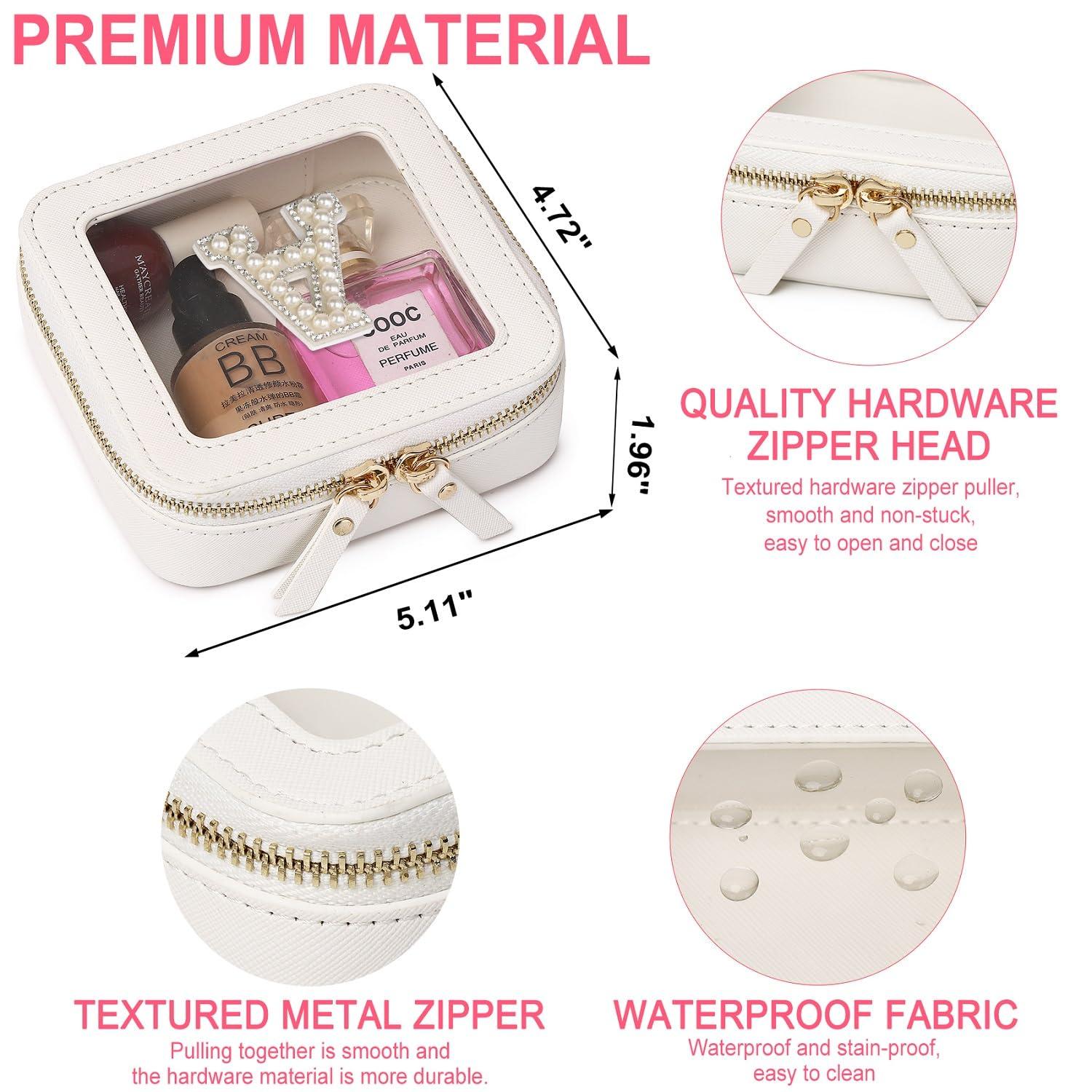 Pinkmik Pinkmik Clear Mini Makeup Bag Personalized Initial Cosmetic Bag Small Makeup Case & Toiletry Bag Birthday Gift for Women (W, Mini/White)