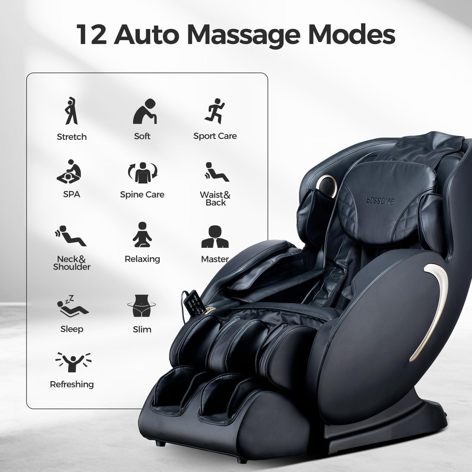 BOSSCARE BOSSCARE 3D Full Body Zero Gravity Massage Chair, 2025 APP Control Shiatsu Massaging Recliner, Back Heating, HiFi Bluetooth Message Chair