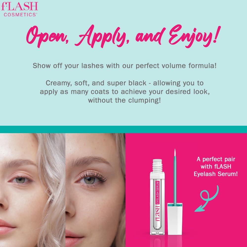 FLASHSERUM fLASH Happy Perfect Volume Mascara with Tapered Brush for Lengthened, Defined, Volumious Lashes - All Day Wear, Smudge Proof, Soft Touch, Super-Black