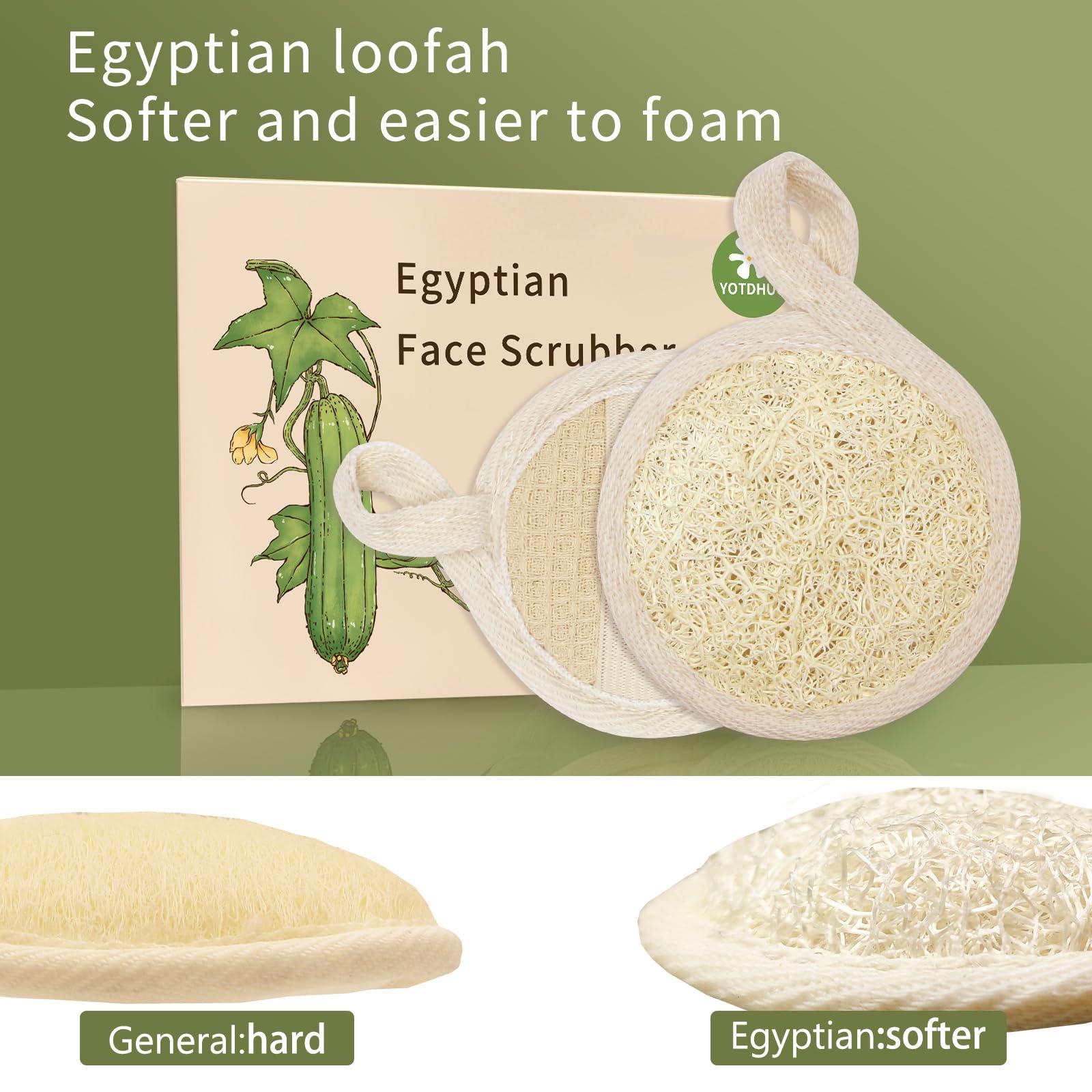 YOTDHUO Egyptian Loofah Face Scrubber(2Pack),Exfoliating Facial Scrub Pads Made from Natural Luffa for Women