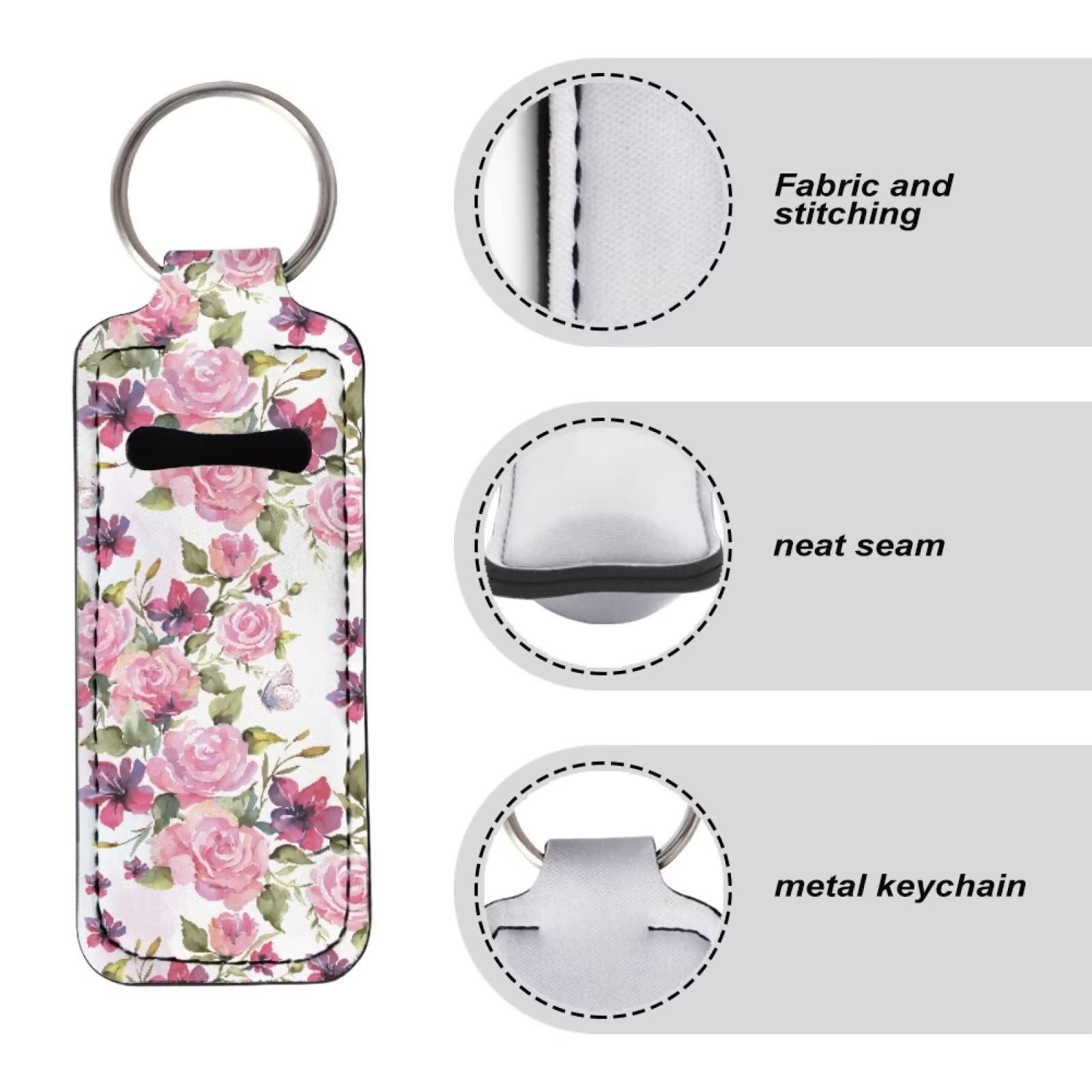 Baxinh Baxinh Flower Chapsticks Holder Keychain Pink Lipstick Balm Holder Single Clip-on Sleeve, Chapstick Lip Balm Lipgloss Lipstick Holder Car Interior Accessories
