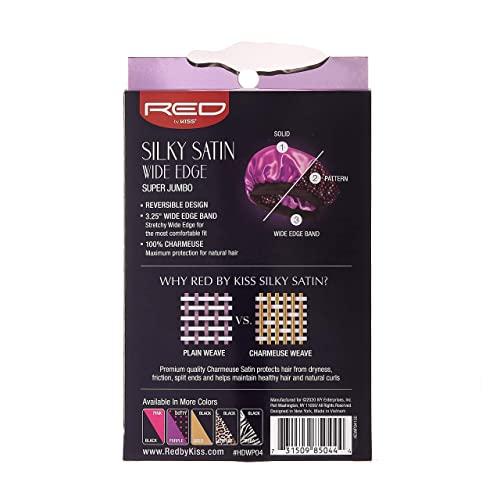 Red by Kiss Red by Kiss Reversible Silky Satin Hair Cap Hair Bonnet with Wide Edge Double Wear Cap, Super Jumbo (Black)