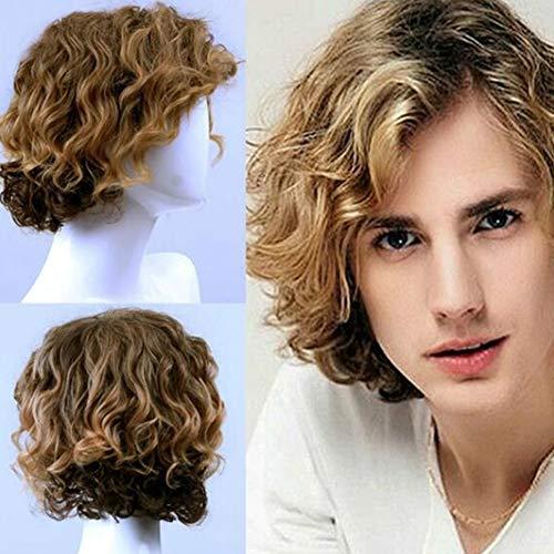 SYGJ SYGJ Mens Wig Blonde Bob Wig Bob Hair Wigs Halloween Wigs for Men Curly Wig Golden Cosplay Halloween Wig for Fancy Dress (Golden)