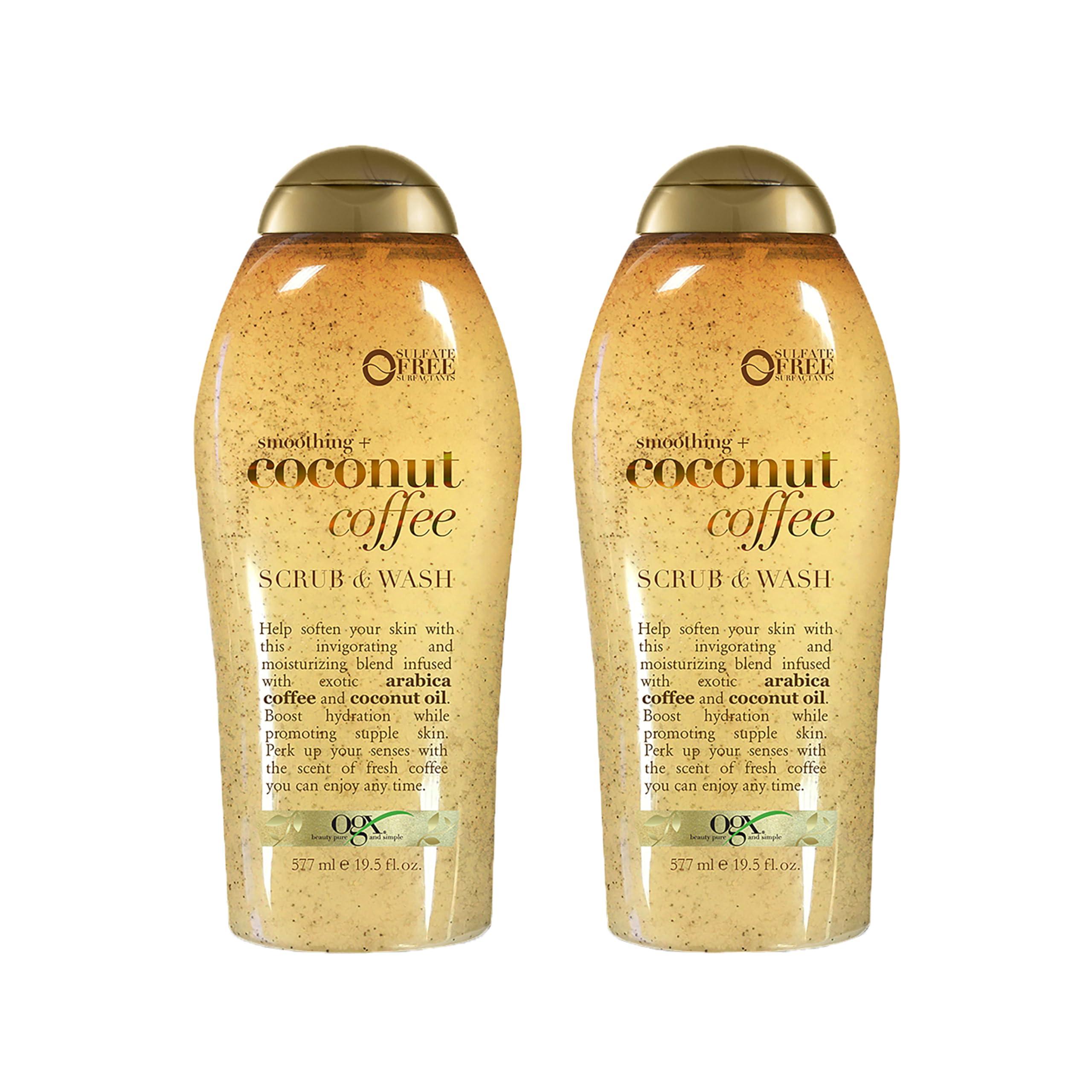 OGX OGX Smoothing + Coconut Coffee Exfoliating Body Scrub with Arabica Coffee & Coconut Oil, Moisturizing Body Wash for Dry Skin, Paraben-Free with Sulfate-Free Surfactants, 19.5 Fl Oz, 2 Pack