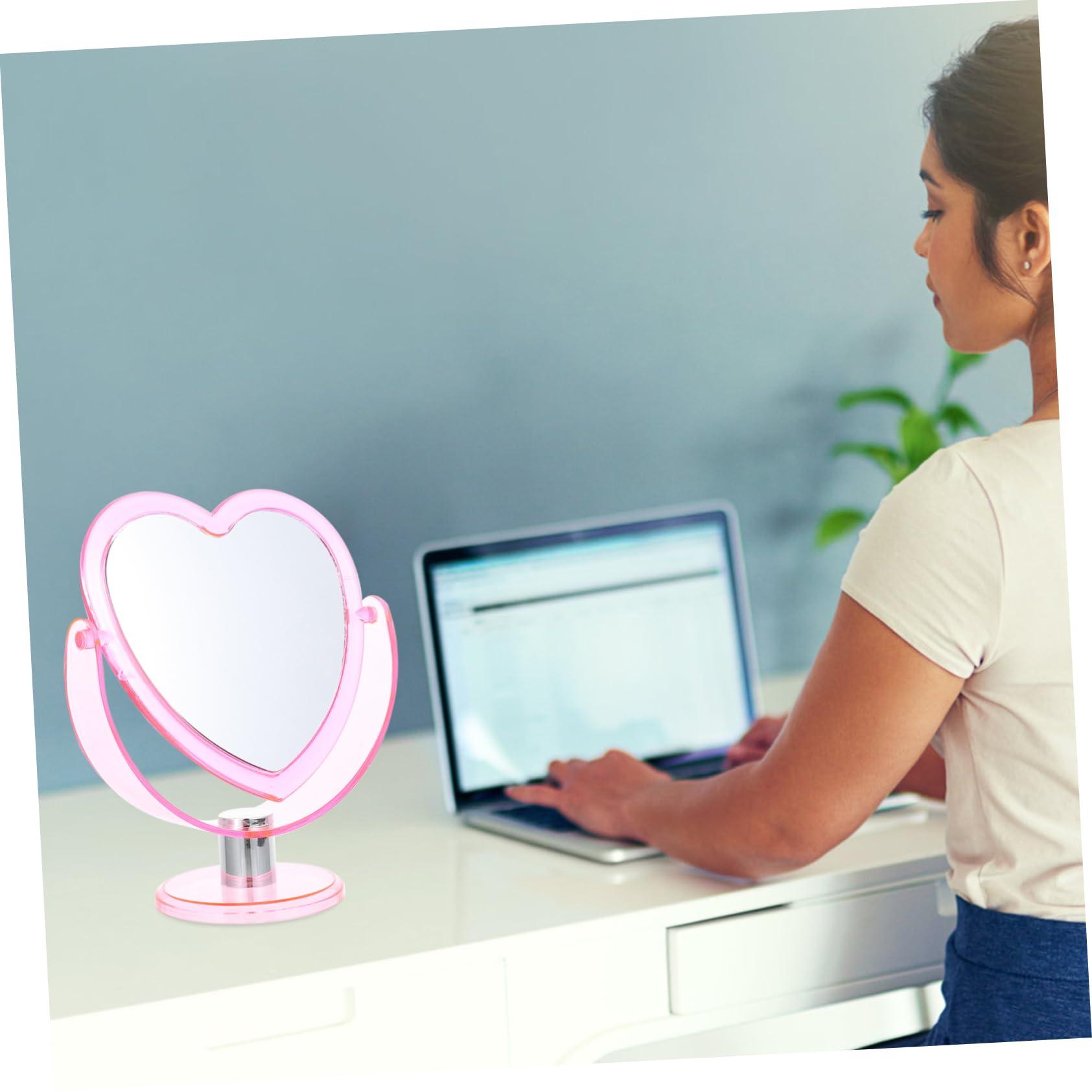 Angoily Angoily Double Sided Heart Mirror Cosmetic Mirror Heart Shape Double-Sided Tabletop Mirror Dressing Table Adorn Vintage Style Lightweight
