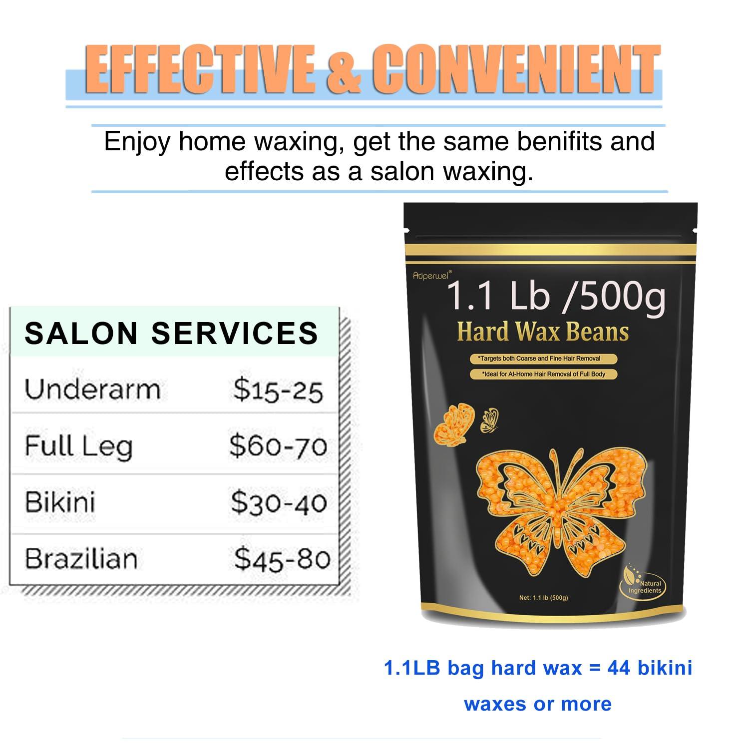 Auperwel Hard Wax Beads for Hair Removal - 1.1lb/17.05oz Waxing Beads for Coarse Hair, Sensitive Skin, Brazilian Bikini,Underarms,Face,Body - Wax Beans Bulk with 20 Wax Sticks Refill Pearl Beans(Orange)