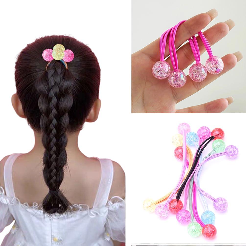 ALABAR Ball Bubble Elastic Hair Ties Funky Neon Ponytail Holder 10PCS Pear Head, BOBO Head, Meatballs For kids Girls Thick Hair