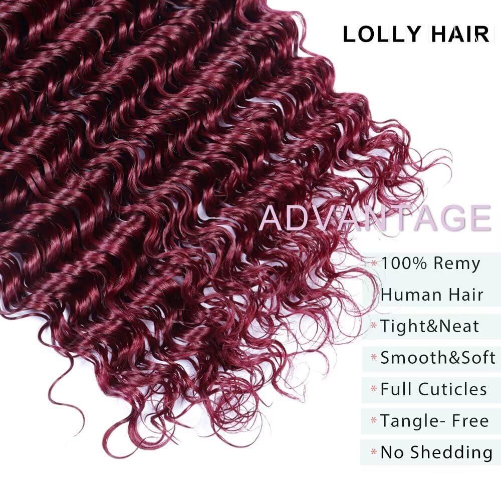 LOLLY HAIR Burgundy Bundles Human Hair 22 Inch T1B/99J Deep Wave Ombre Human Hair Bundles 10A Brazilian Virgin Wet And Wavy Curly Bundles Human Hair Red Water Wave Bundles 2 tone Black to 99J Burgundy