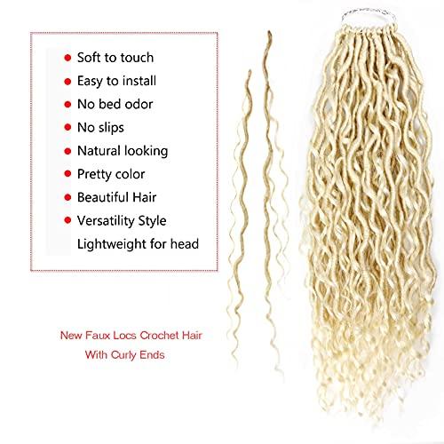Ahrencan 613 Goddess Locs Crochet Hair,5 Packs 14 Inch Pre Looped Blonde Boho Goddess Faux Locs Crochet Hair With Curly Ends,Soft Hippie Locs Crochet Hair For Women Human Hair (14in,5packs, 613#)