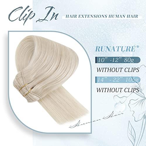 RUNATURE Blonde Hair Extensions Clip in Human Hair Highlighted Platinum Blonde Real Clip in Human Hair Extensions #18P60 and #60 14 Inch 105g