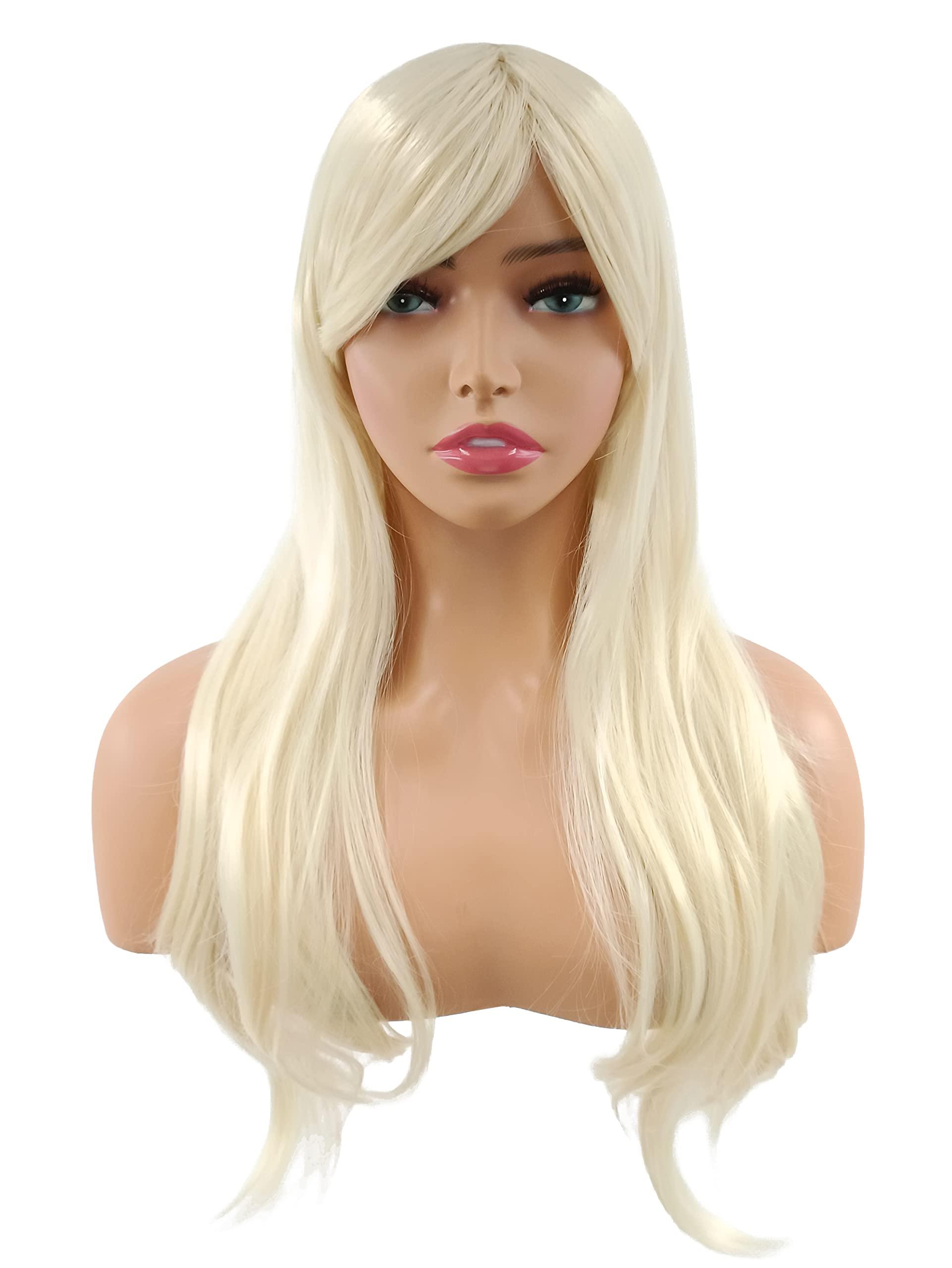 PORT&LOTUS PORT&LOTUS Blonde Wig Long Curly Cosplay Wig With Bangs (Side Part) Wigs for Women Synthetic Body Wave Wigs for White Women with Wig Cap Custume Party Wigs for Black Women 26 inch