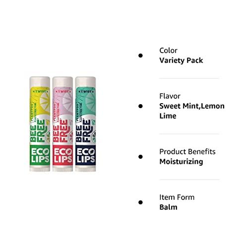 Eco Lips Eco Lips Bee Free Variety Pack Vegan Lip Balm | Candelilla Wax, Cocoa Butter & Coconut Oil Lip Care. Soothe & Moisturize Dry, Chapped Lips - 100% Plastic-Free Plant Pod Packaging - Made in USA