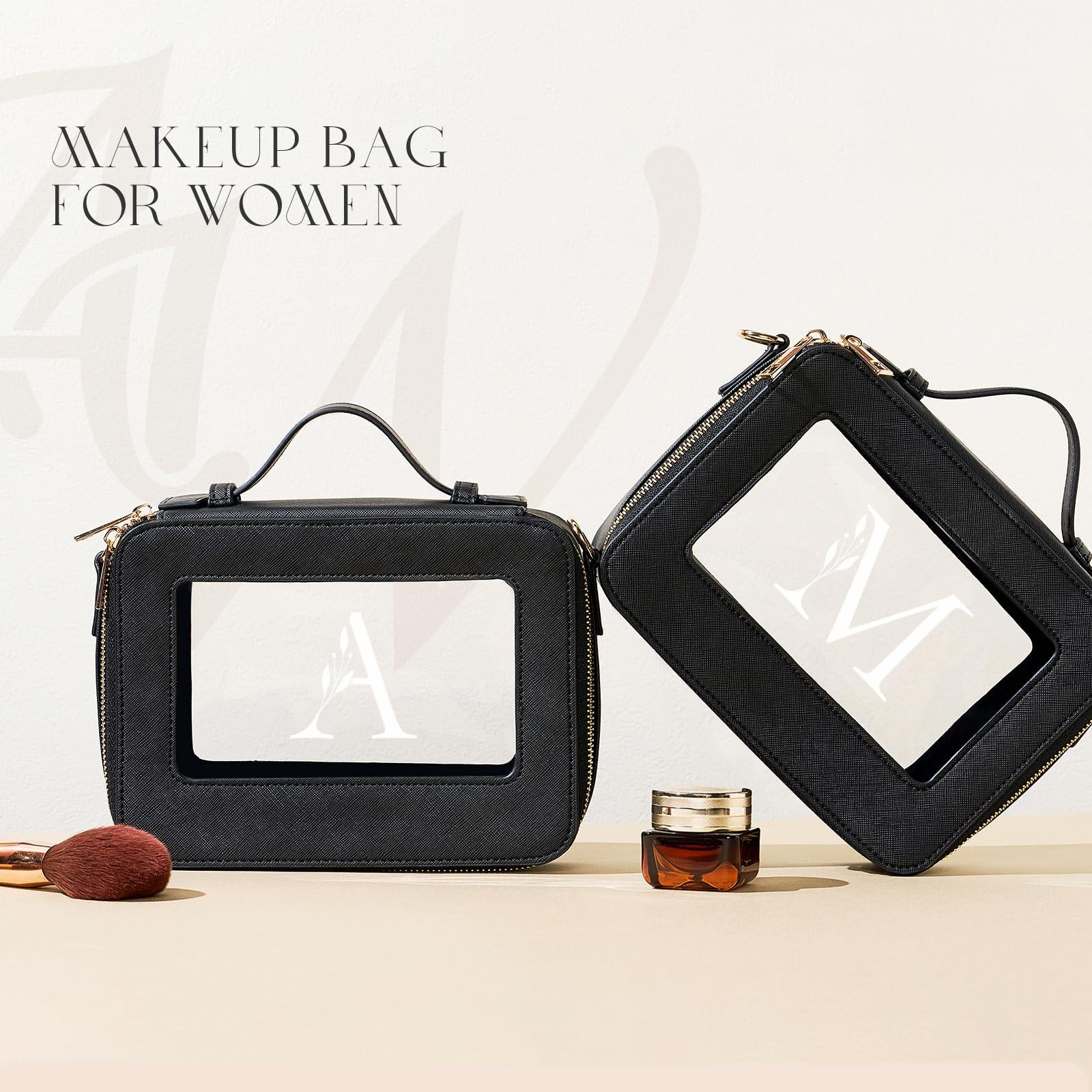 AW BRIDAL AW BRIDAL Initial Makeup Bags Monogram Makeup Bag Clear Toiletry Travel Bag with Shoulder Strap Small Clear Cosmetic Bag Women Clear Makeup Bag with Zipper, Letter M