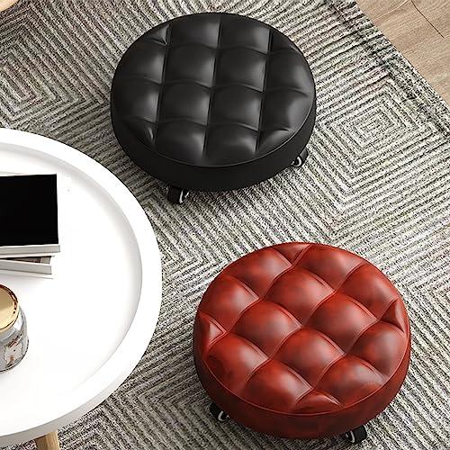 CRENEWY CRENEWY Low Roller Seat Short Stools with Wheel,360 Degree Rotating,PU Leather Low Rolling Stool Chair,Circulart Stool for Home, Office,Daily Party, Spa, Pedicure,Fitness Garage Shop(Black)