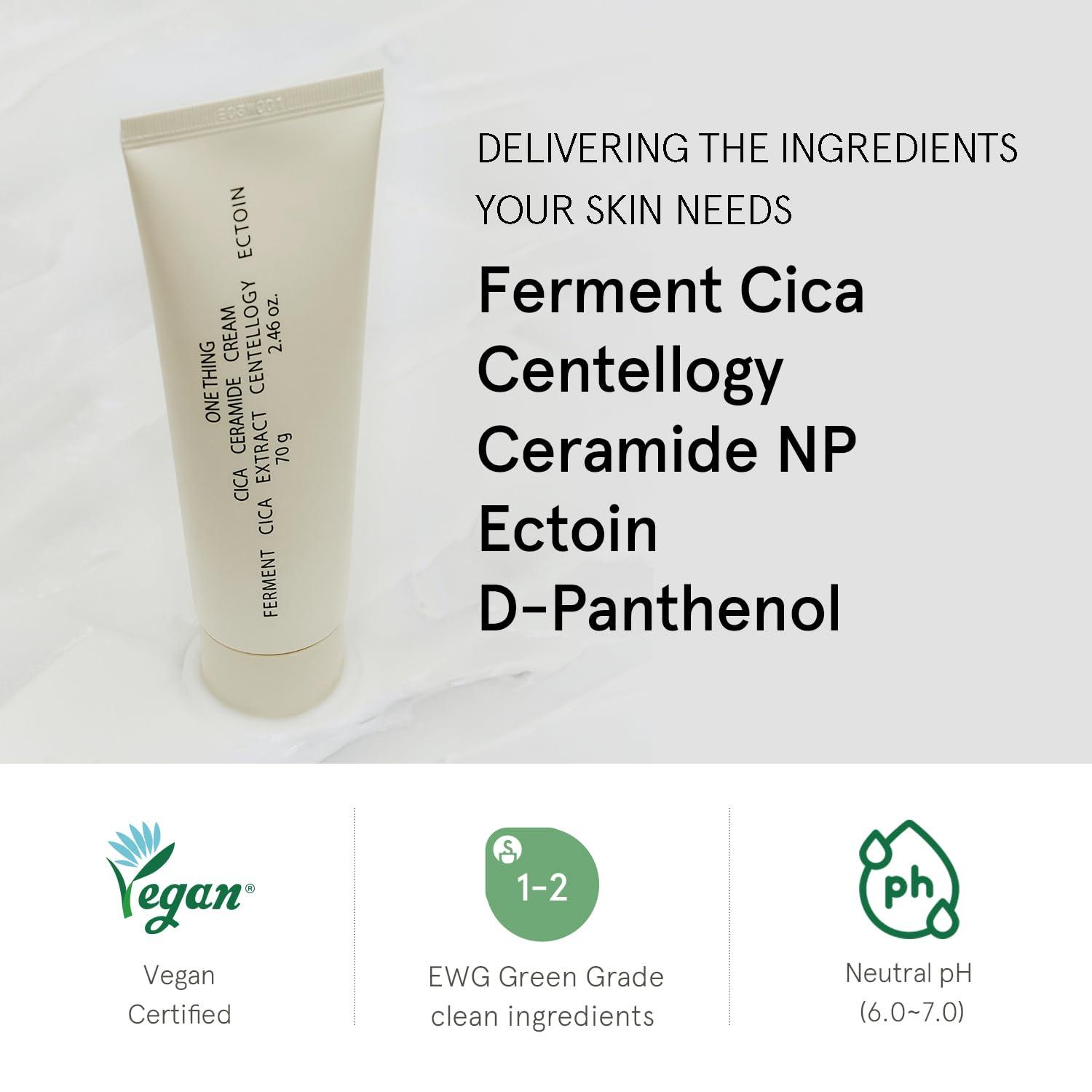 ONE THING ONE THING Cica Ceramide Cream 2.47 Oz | Centella Asiatica Soothing Calming Hydrating Facial Moisturizer for All, Dry Combination Sensitive Skin, Barrier Repair Strengthening | Vegan Korean Skincare