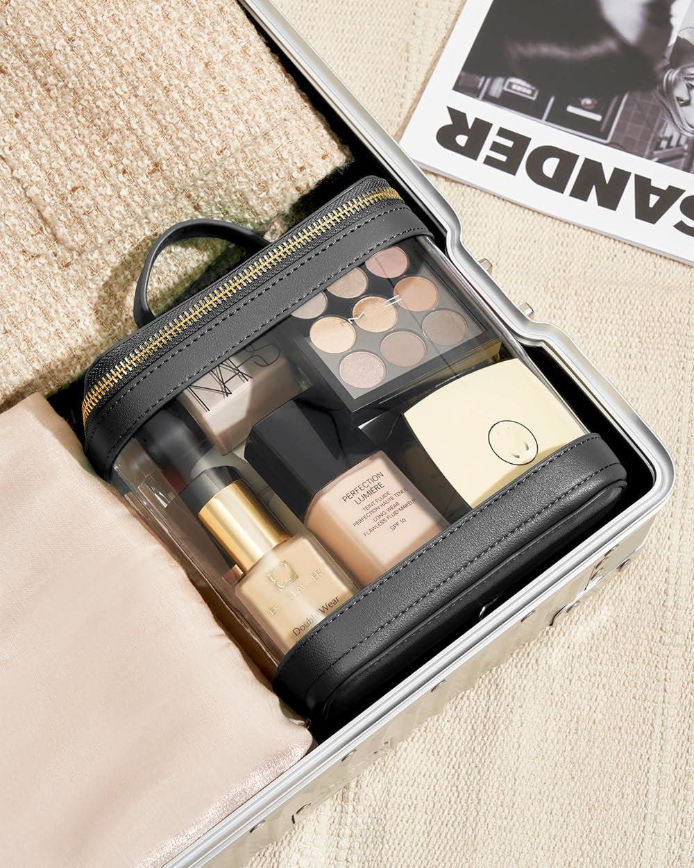 ROWNYEON ROWNYEON Large CLear Travel Makeup Bag for WomenTransparent Cosmetic Bag with HandlePortable Makeup Case OrganizerWaterproof Toiletry Organizer Train Case