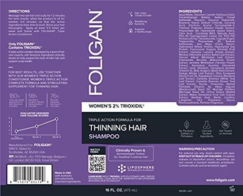 Foligain Foligain Triple Action Shampoo For Thinning Hair, Women’s Volumizing Shampoo with 2% Trioxidil, 8 Fl. Oz. (WRGroup)