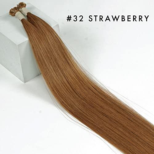 everlong U Tip Hair Extensions by Everlong, Remy Human Hair, Fusion Glue Adhesive Method, Premium Keratin 56 gram Bundles, 16" #32 Strawberry