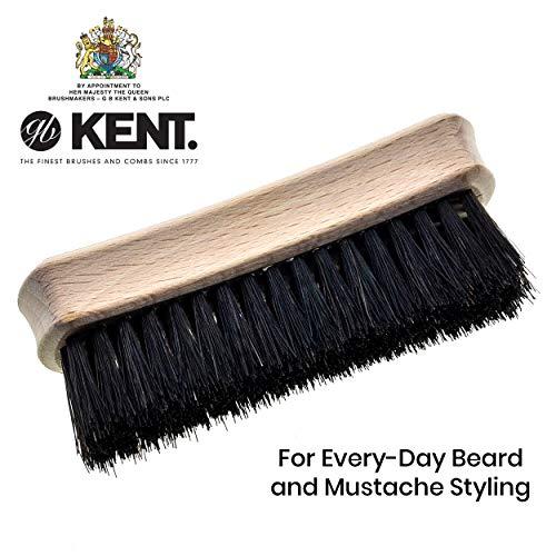 KENT Kent BRD6 Small Travel Men's Beard and Mustache Brush, Natural Boar Bristle for Flawless Shaping and Grooming. Ergonomic Grip Wood Handle. Dry or Wet Beard, Distributes Oils and Balms. Made in England